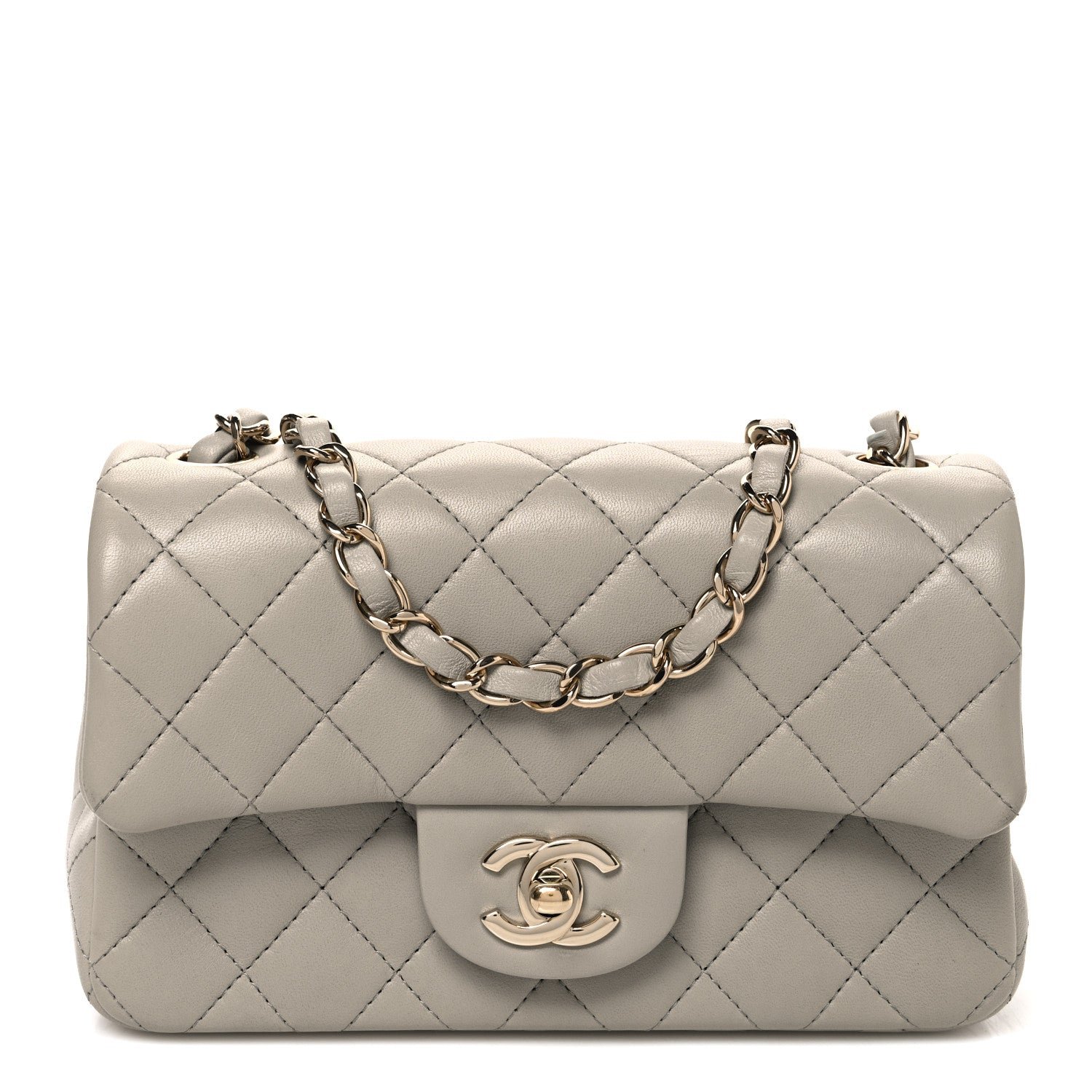 Chanel Lambskin Quilted Mini Rectangular Flap Grey