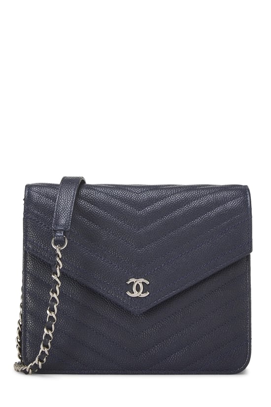 Chanel Navy Caviar Chevron Envelope Wallet on Chain (WOC)