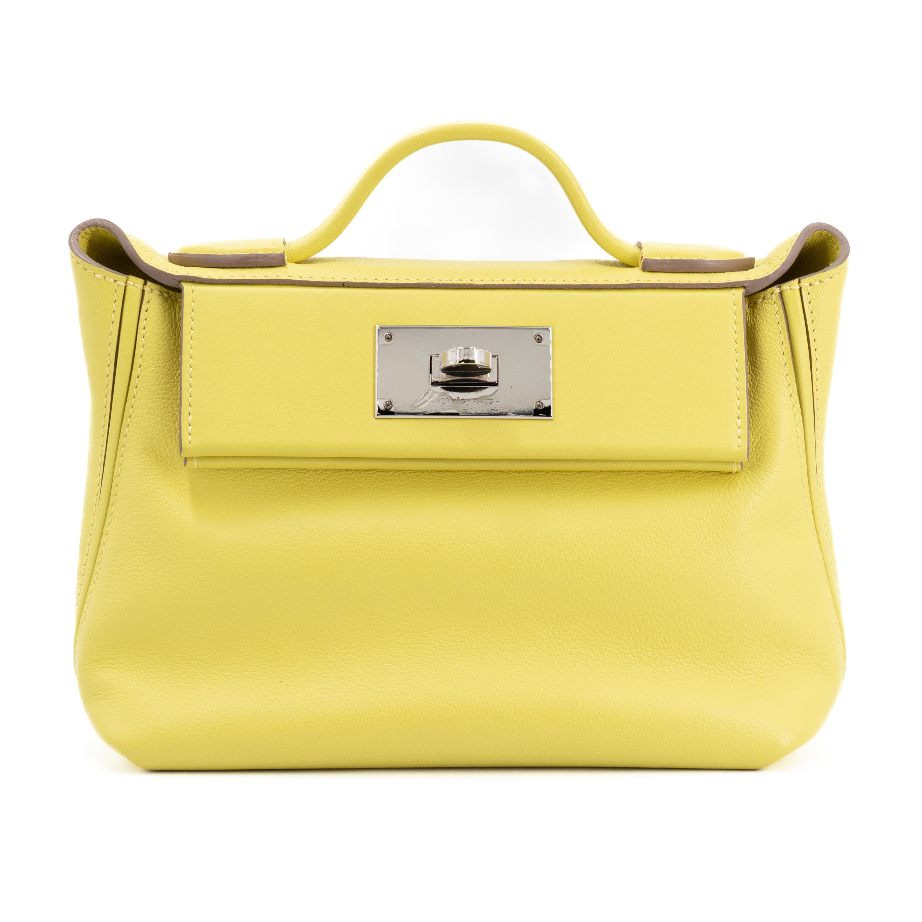 Excellent ( Rank SA ) HERMÈS 24/24 - 21 mini Lime (9R) Evercolor Palladium hardware B (2023)