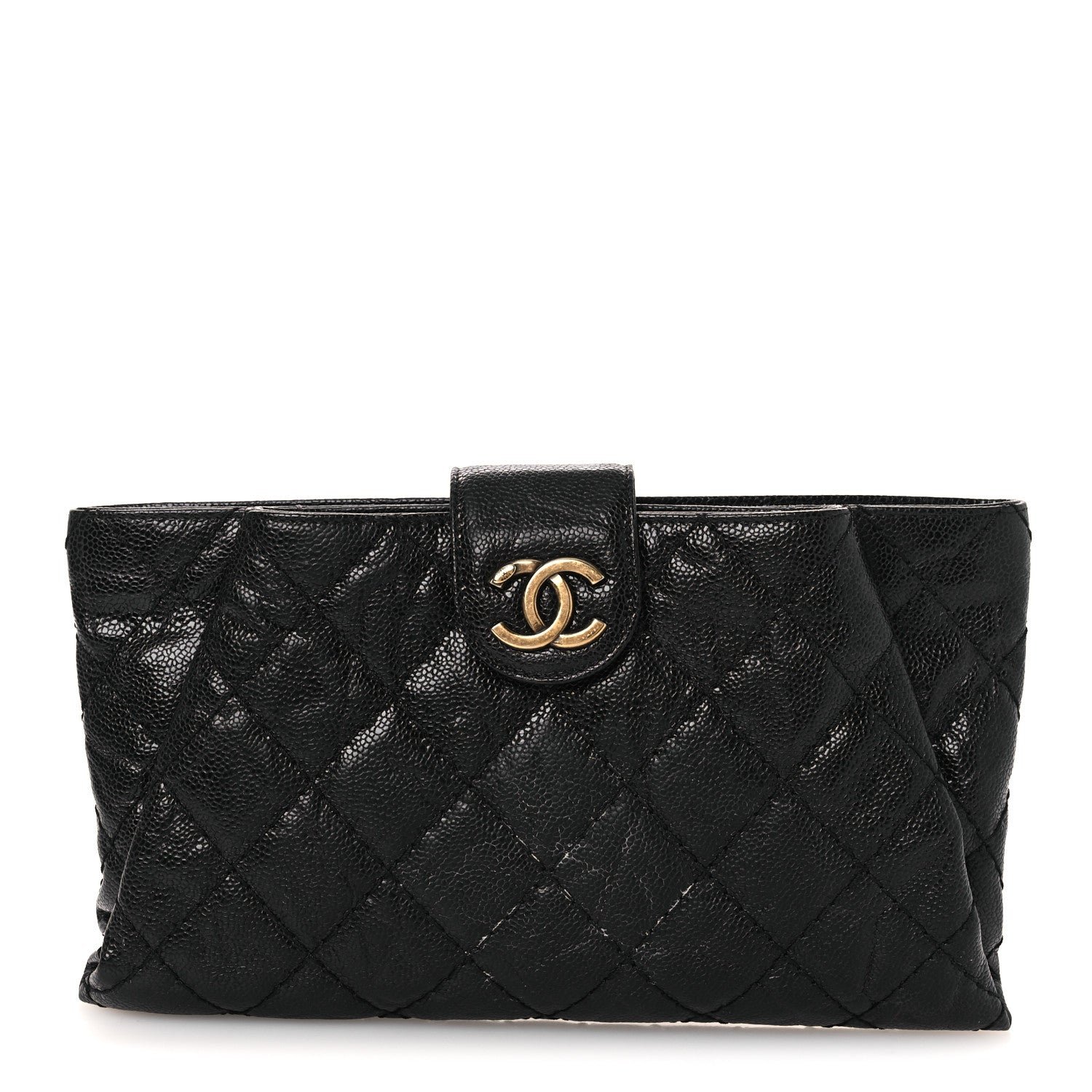 Chanel Crumpled Grained Calfskin Quilted Coco Pleats Clutch Black