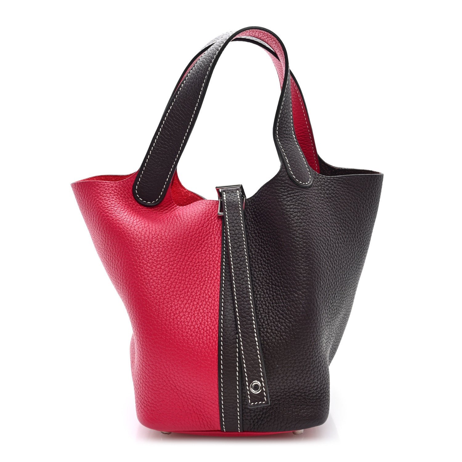 Hermes Taurillon Clemence Casaque Picotin Lock 18 PM Rouge Sellier Framboise