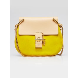 Chloe Chloe Yellow/Beige Suede/Lambskin Leather Small Drew Bag