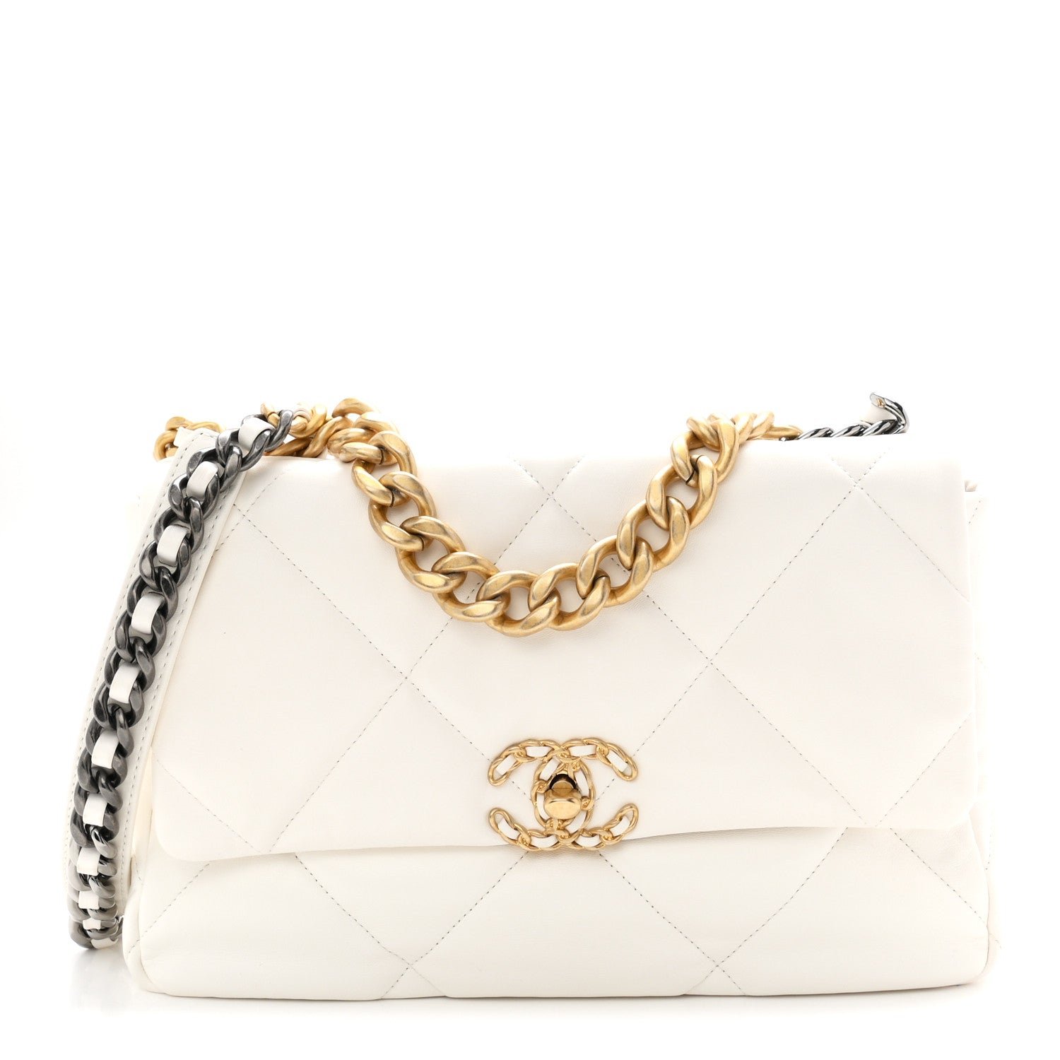 Chanel Lambskin Quilted Large Chanel 19 Flap White