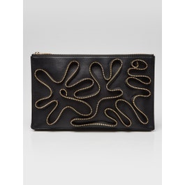 Stella McCartney Stella McCartney Black Vegan Leather Zipper Embellished Cavendish Clutch Bag