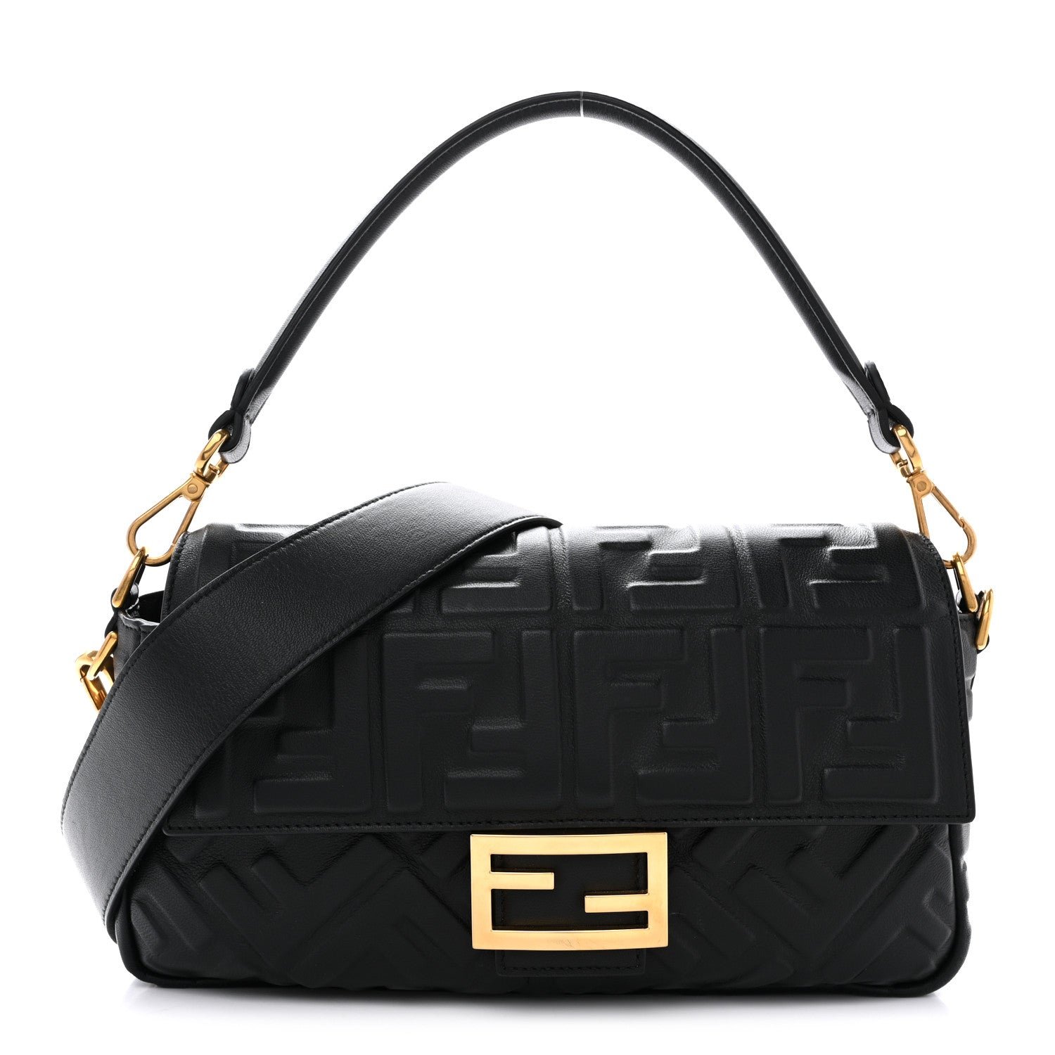 Fendi Nappa FF 1974 Embossed Baguette Black