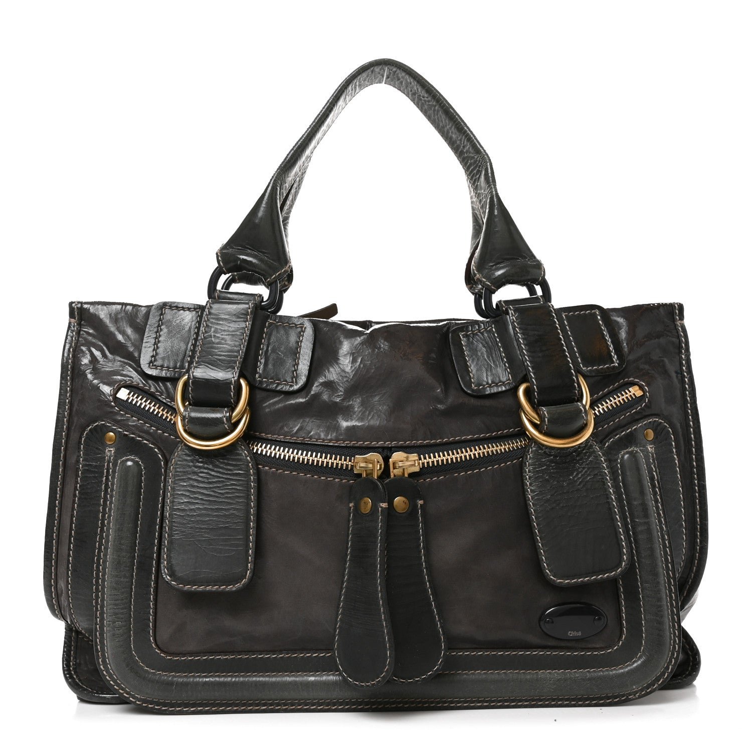 Chloe Calfskin Large Bay Tote Dark Grey