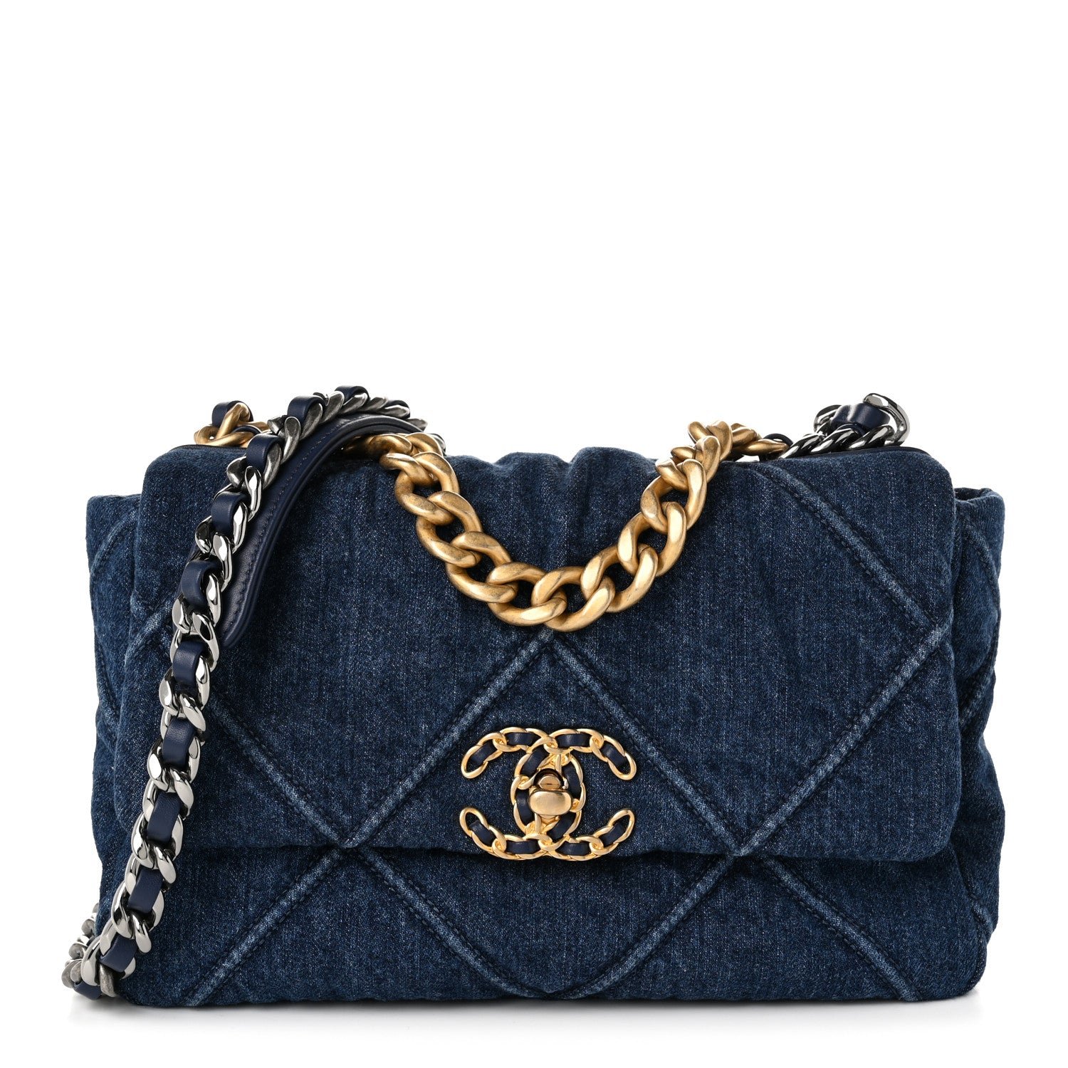 Chanel Denim Quilted Medium Chanel 19 Flap Blue