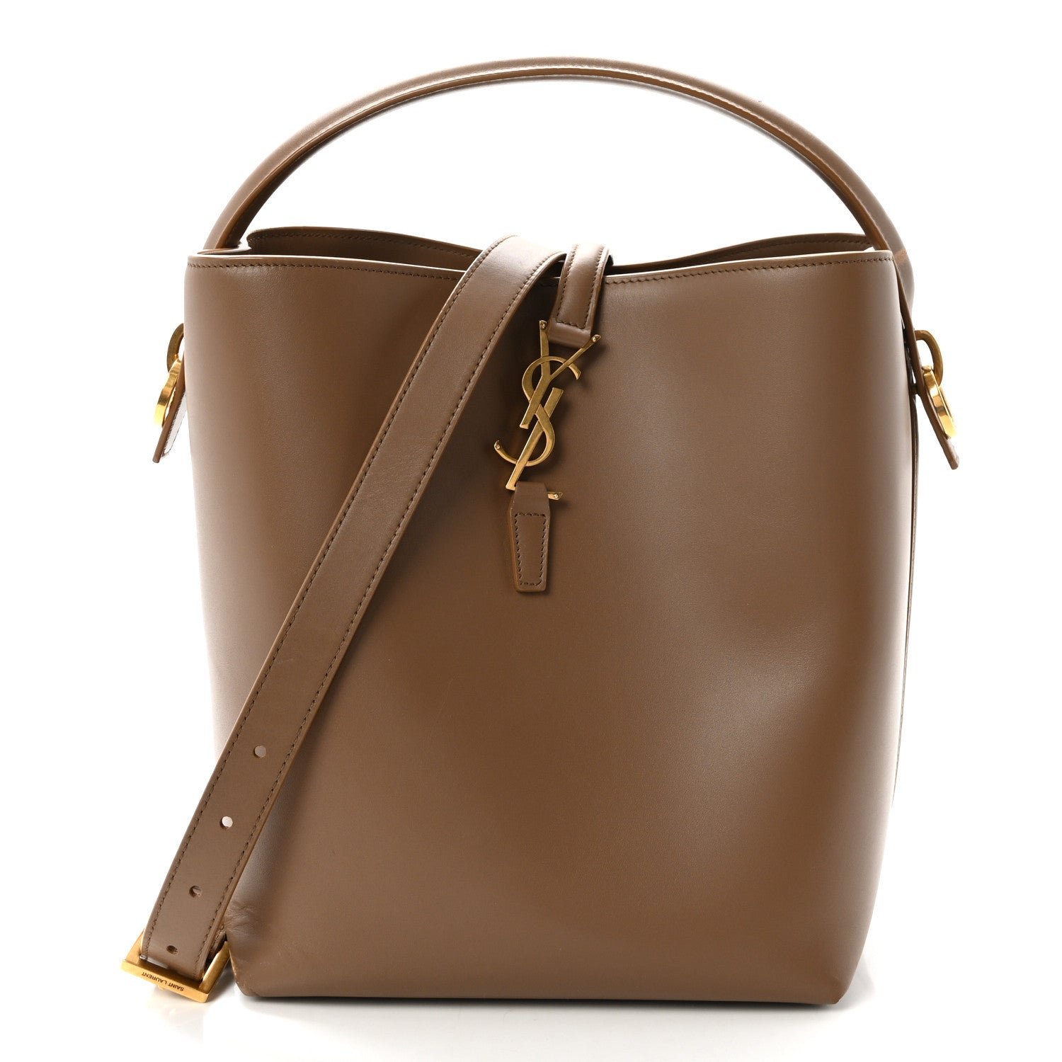 Shiny Calfskin Le 37 Bucket Bag Dark Cork