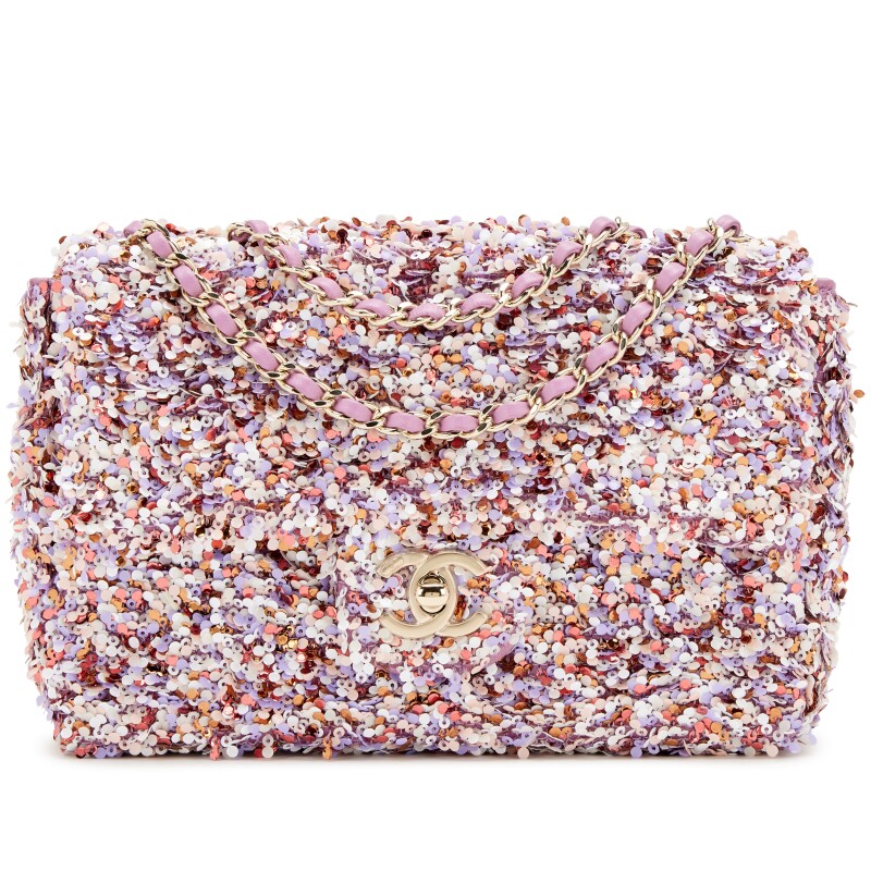 Pink, Lavender and White Sequin Mini Flap Bag Pale Gold Hardware, 2026