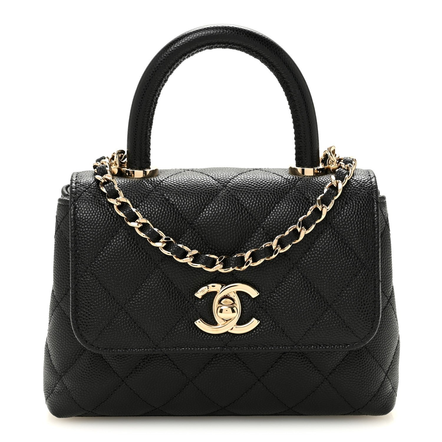 Chanel Caviar Quilted Coco Handle Clutch With Chain Black