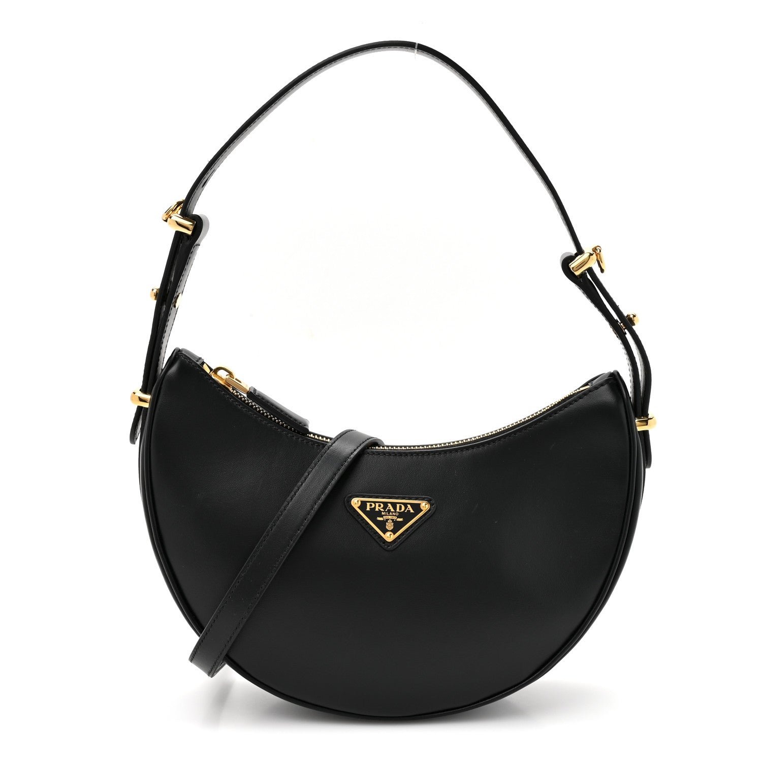 Prada Soft Calfskin Arque Shoulder Bag Black