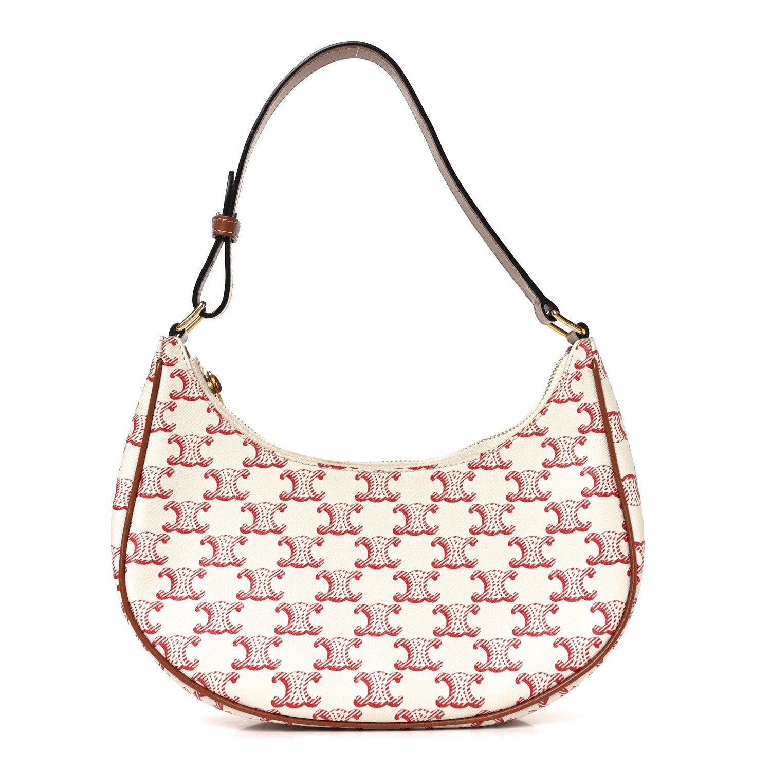 Celine Canvas Calfskin Ava Triomphe Shoulder Bag Red
