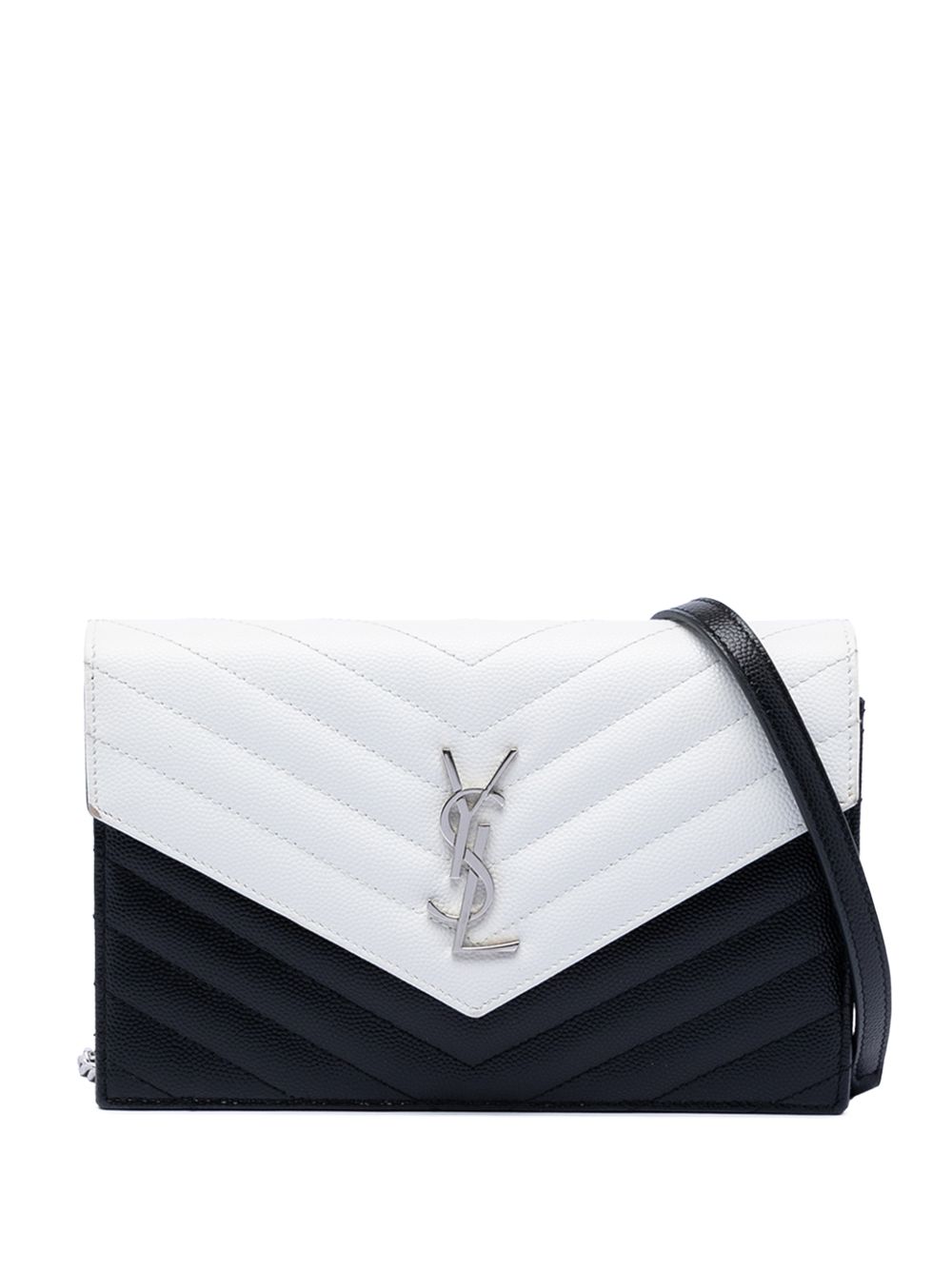 2018 Bicolor Grain De Poudre Chevron Monogram Envelope Chain Wallet crossbody bag