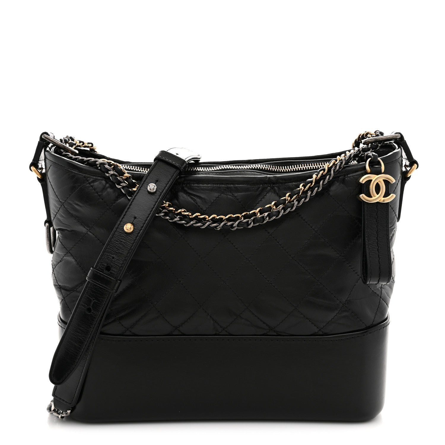 Chanel Aged Calfskin Quilted Medium Gabrielle Hobo Black