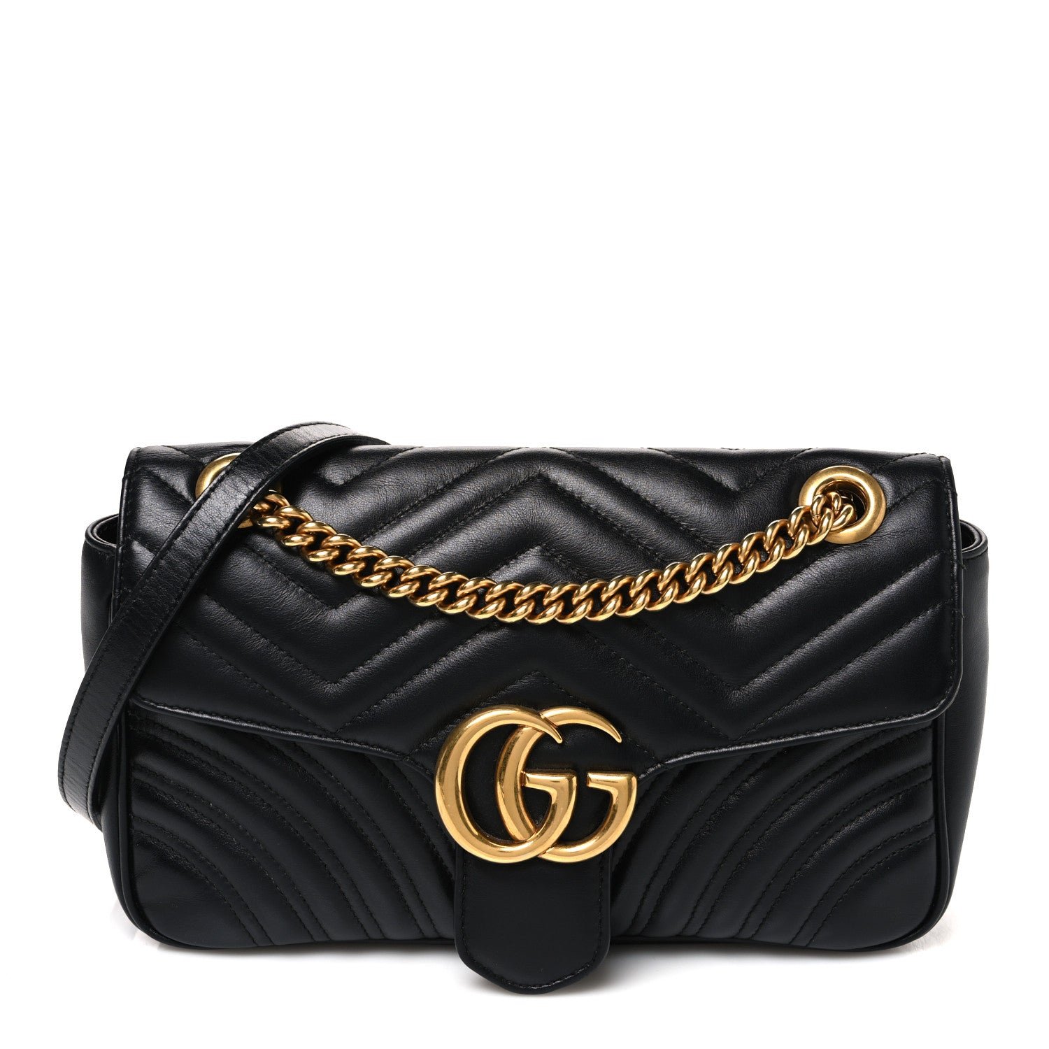 Gucci Calfskin Matelasse Small GG Marmont Shoulder Bag Black