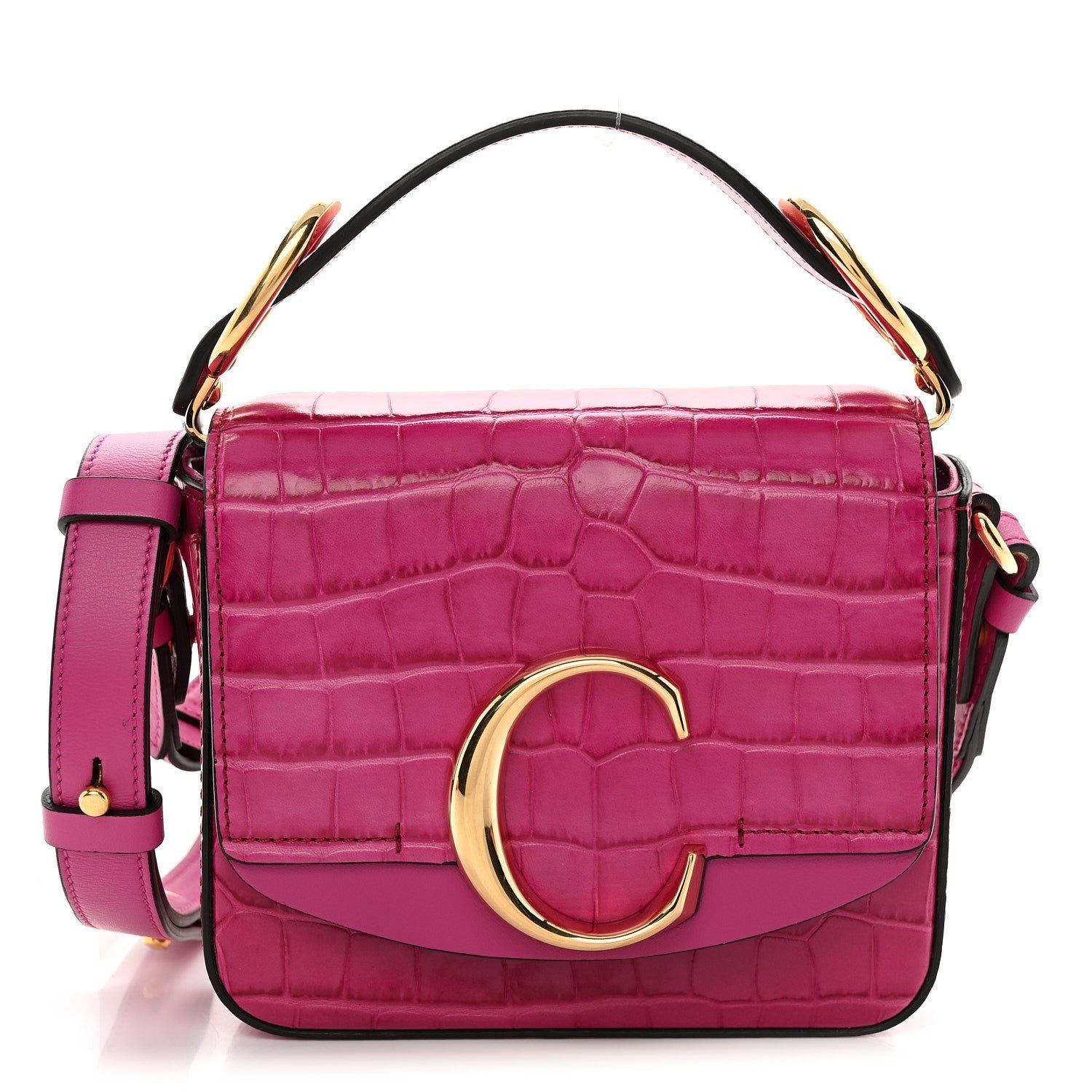 Chloe Chloe Calfskin Crocodile Embossed Mini C Bag Pink