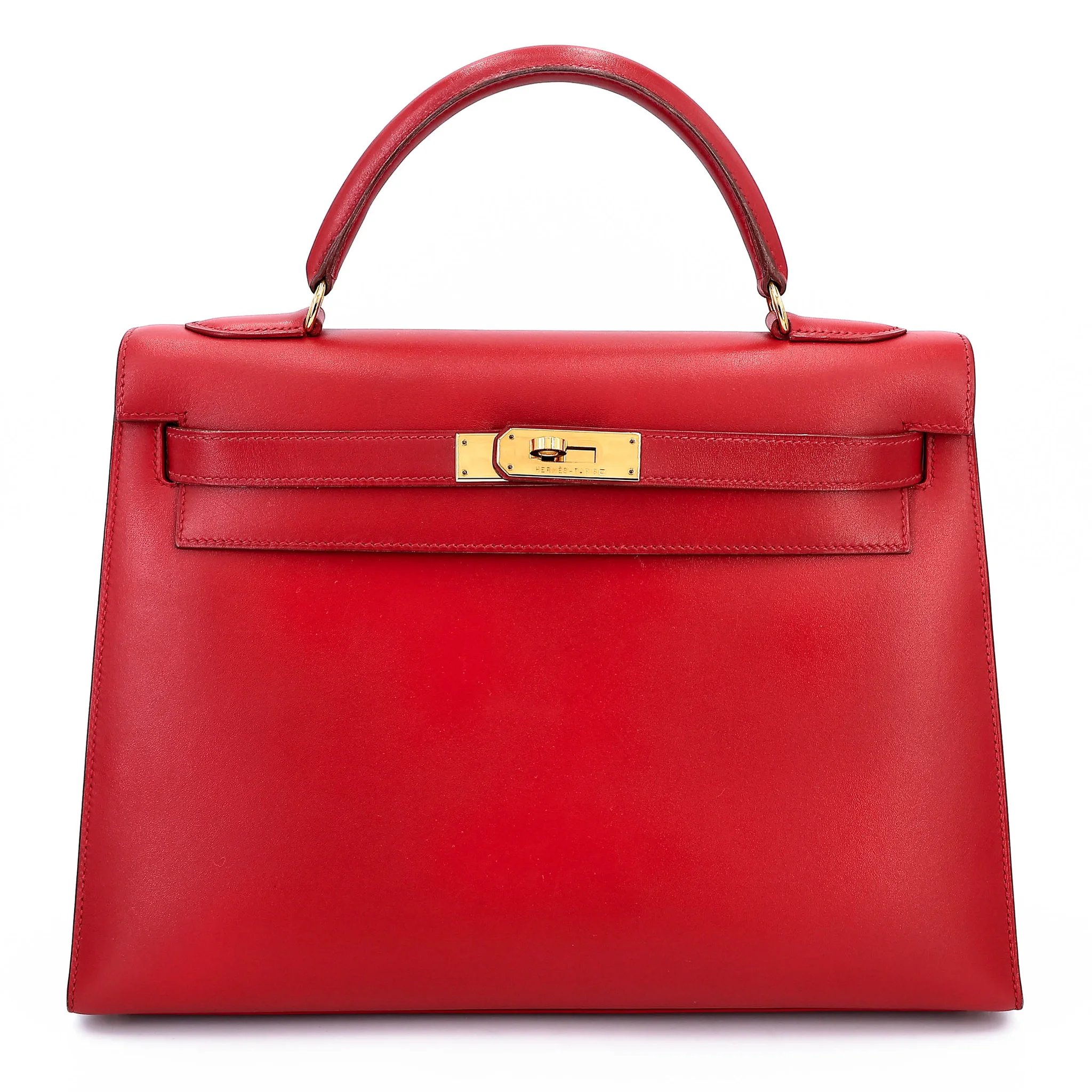 Good ( Rank AB) HERMÈS Kelly 32 Sellier Rouge Vif (53) Box-calf Gold hardware Circle X (1994)