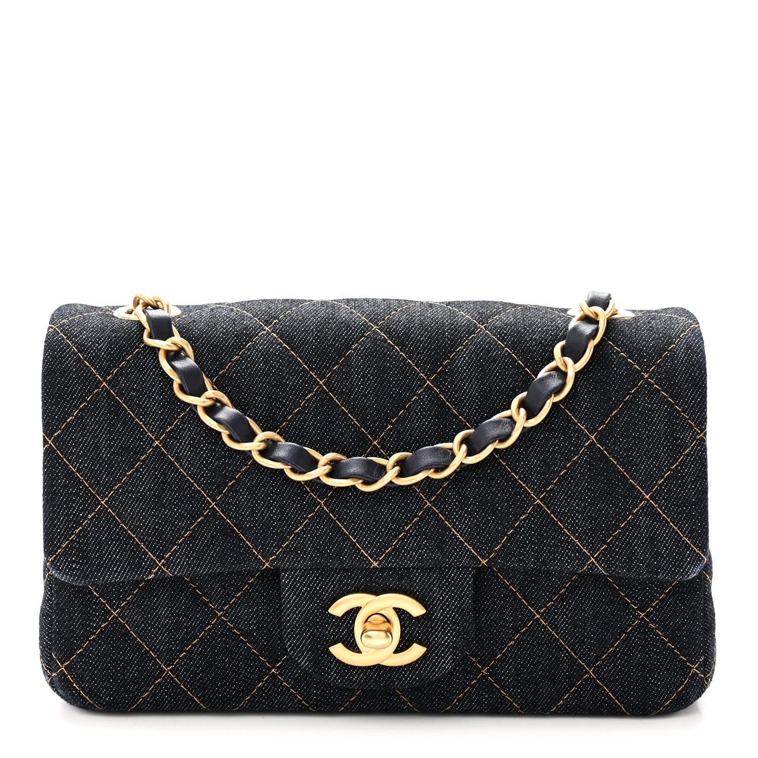 Chanel Denim Quilted Mini Rectangular Flap Dark Blue Orange