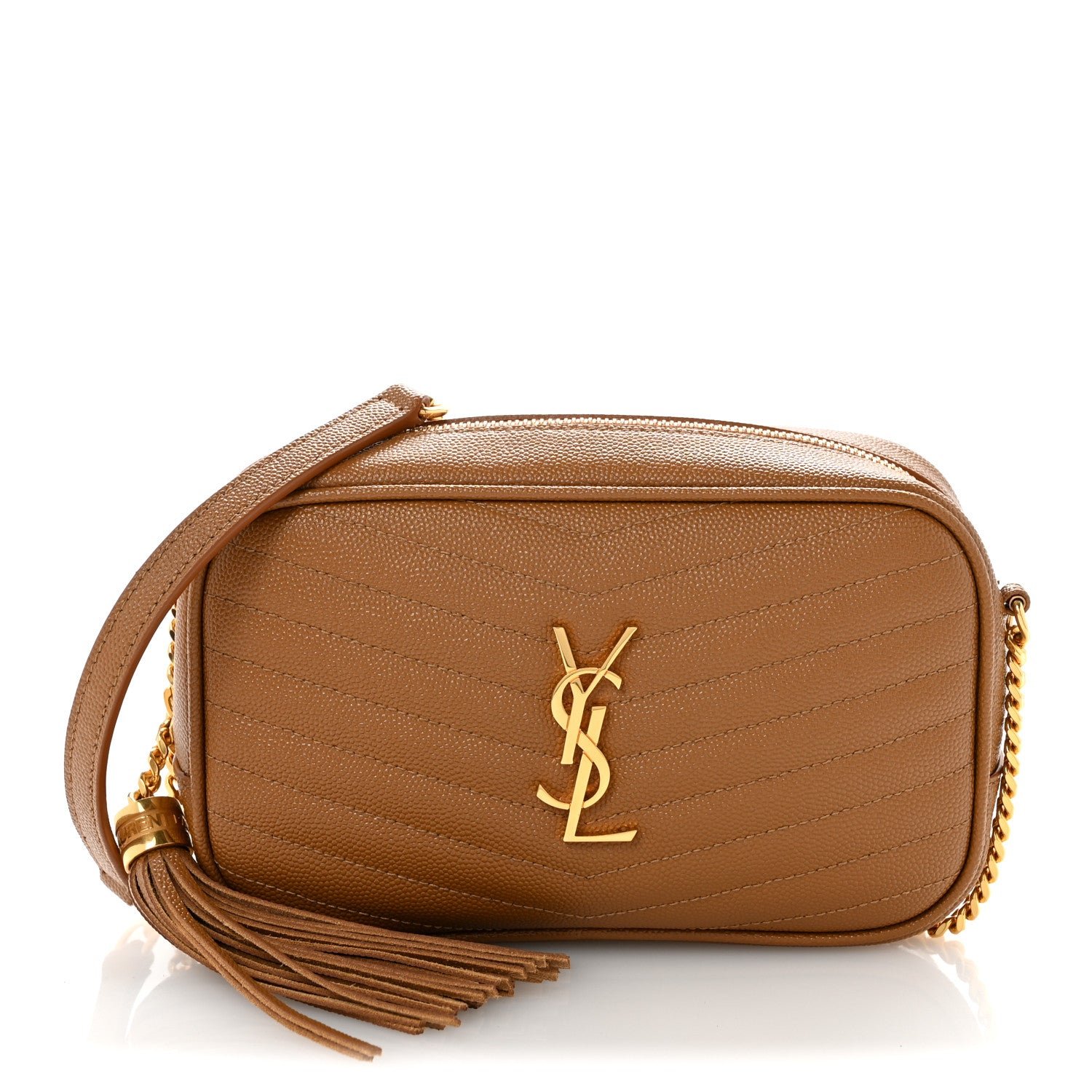 Saint Laurent Grain De Poudre Matelasse Monogram Mini Lou Camera Bag Dark Natural