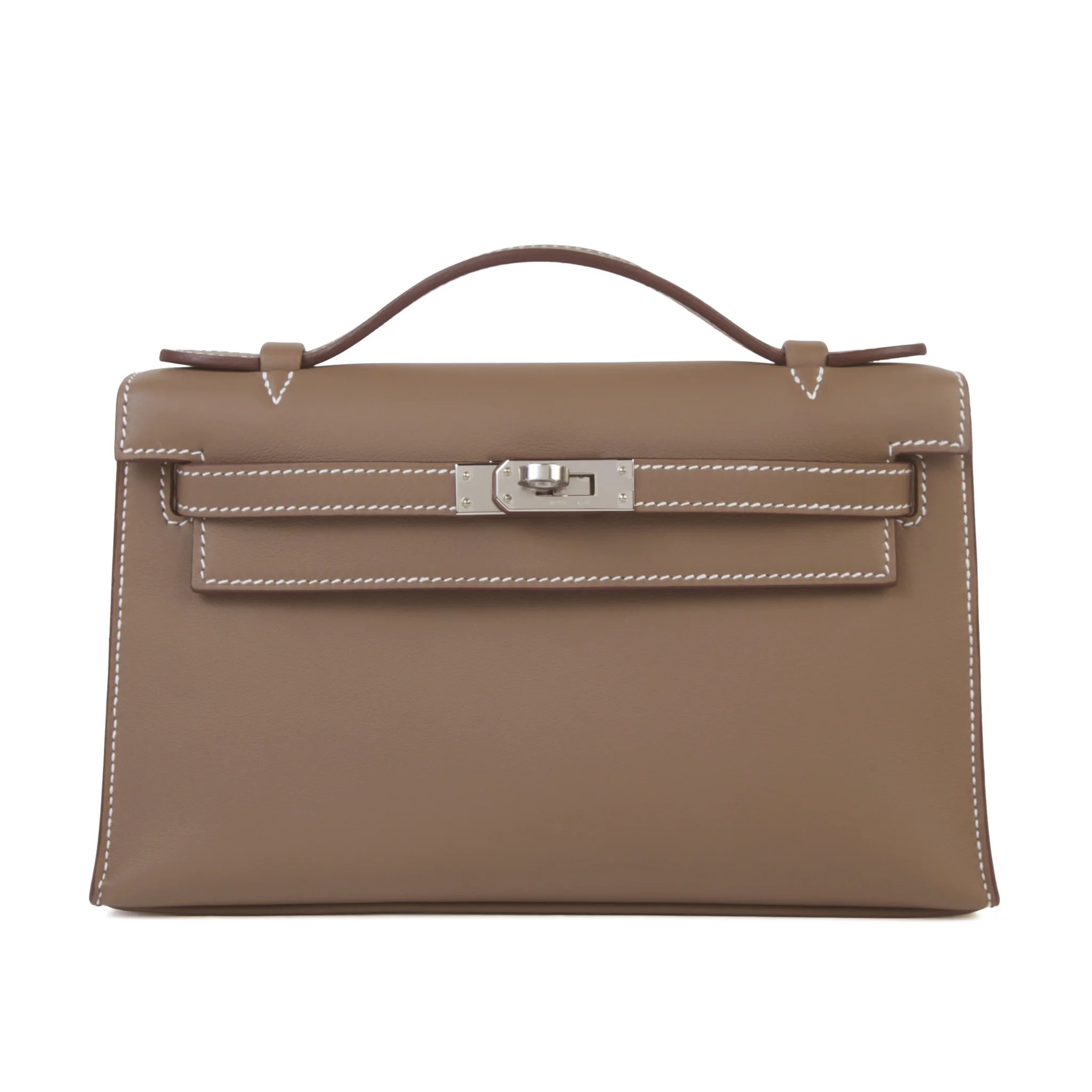Brand New ( Rank N ) HERMÈS Kelly Pochette Etoupe (18) Swift Palladium hardware G (2026)