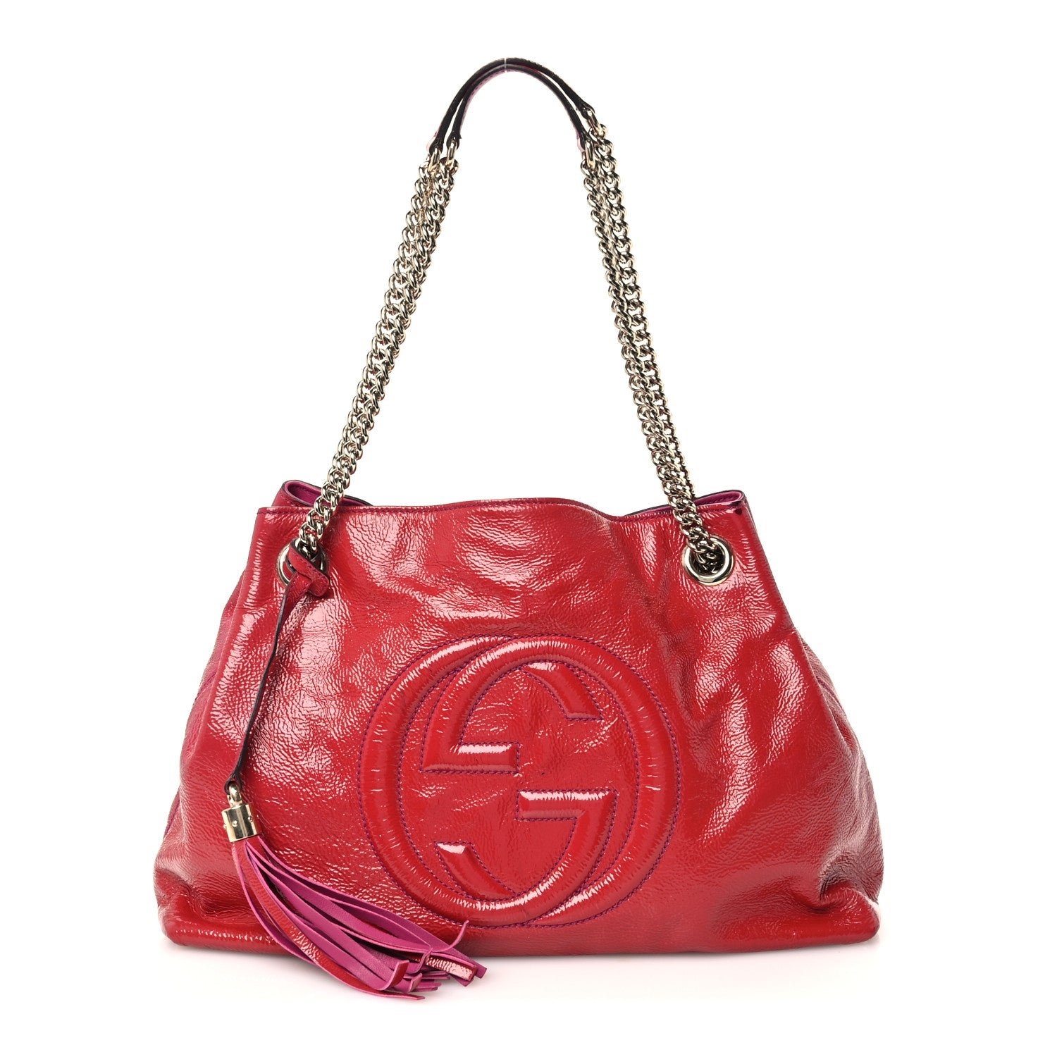 Gucci Vernice Naplack Medium Soho Chain Shoulder Bag Bright Bouganville Bright Bouganville