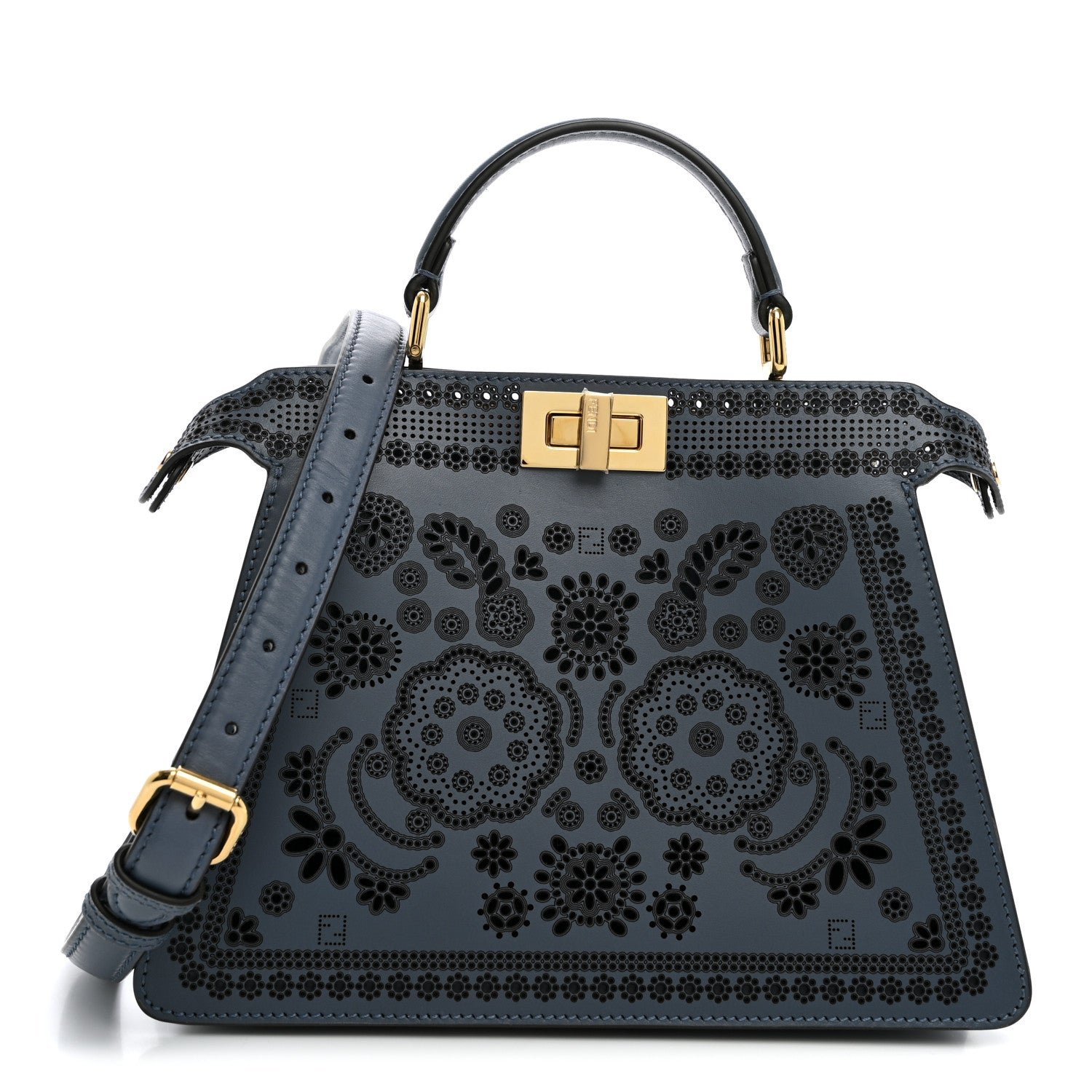 Fendi Calfskin Shiny Nappa Laser Rate Bandana Small Peekaboo I SEE U Satchel Myrtle