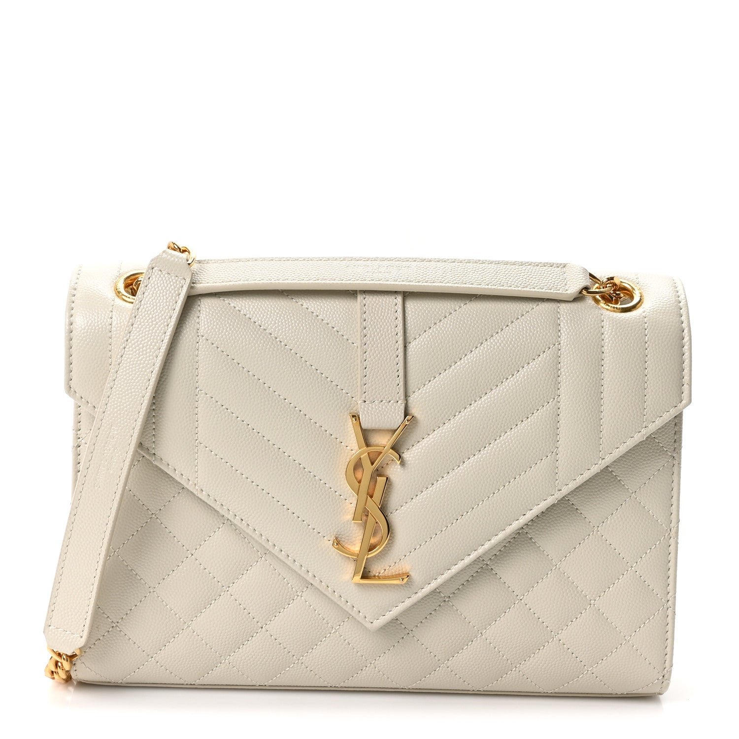 Saint Laurent Grain De Poudre Textured Mixed Matelasse Medium Triquilt Monogram Satchel Crema Soft