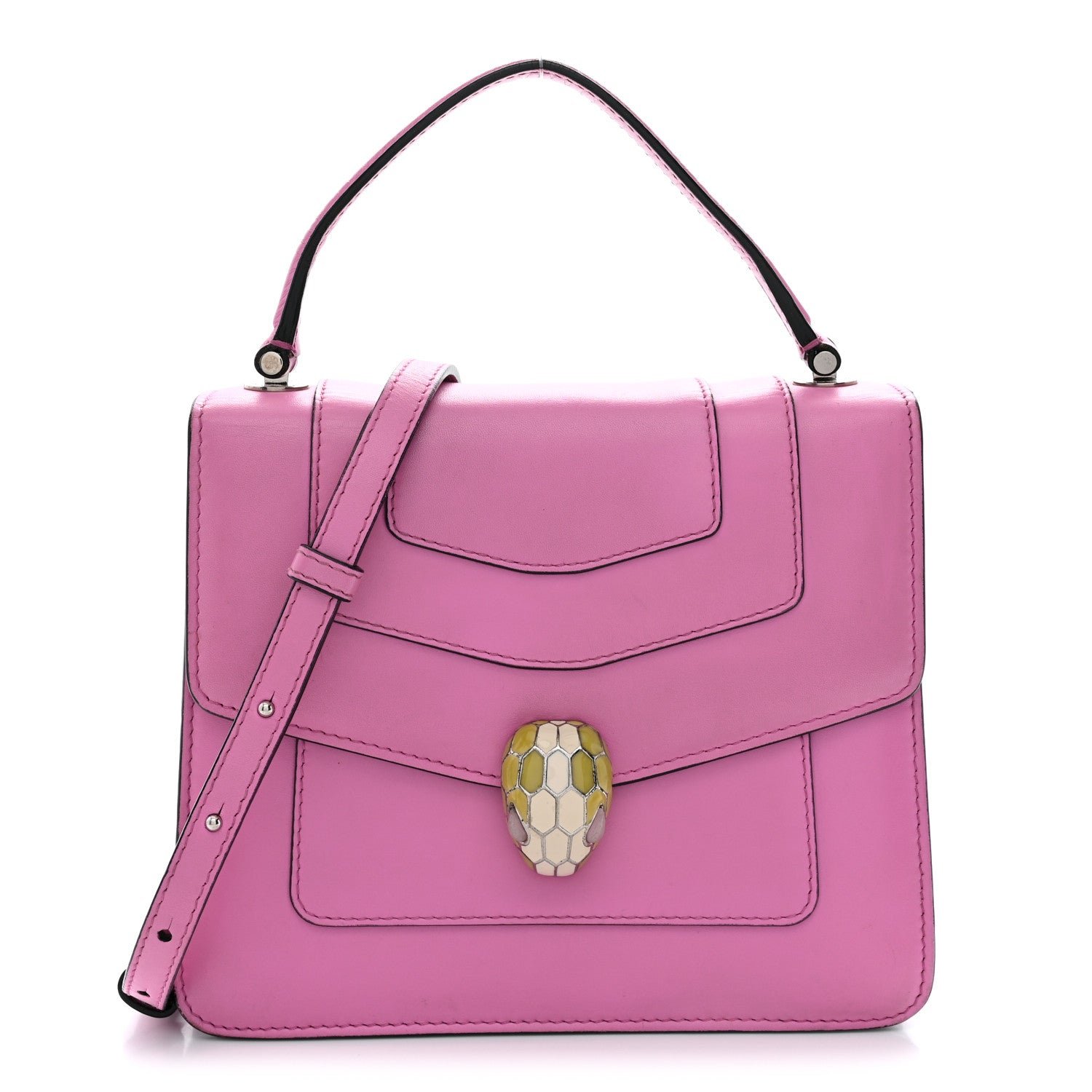 Bulgari Calfskin Serpenti Forever Top Handle Pink
