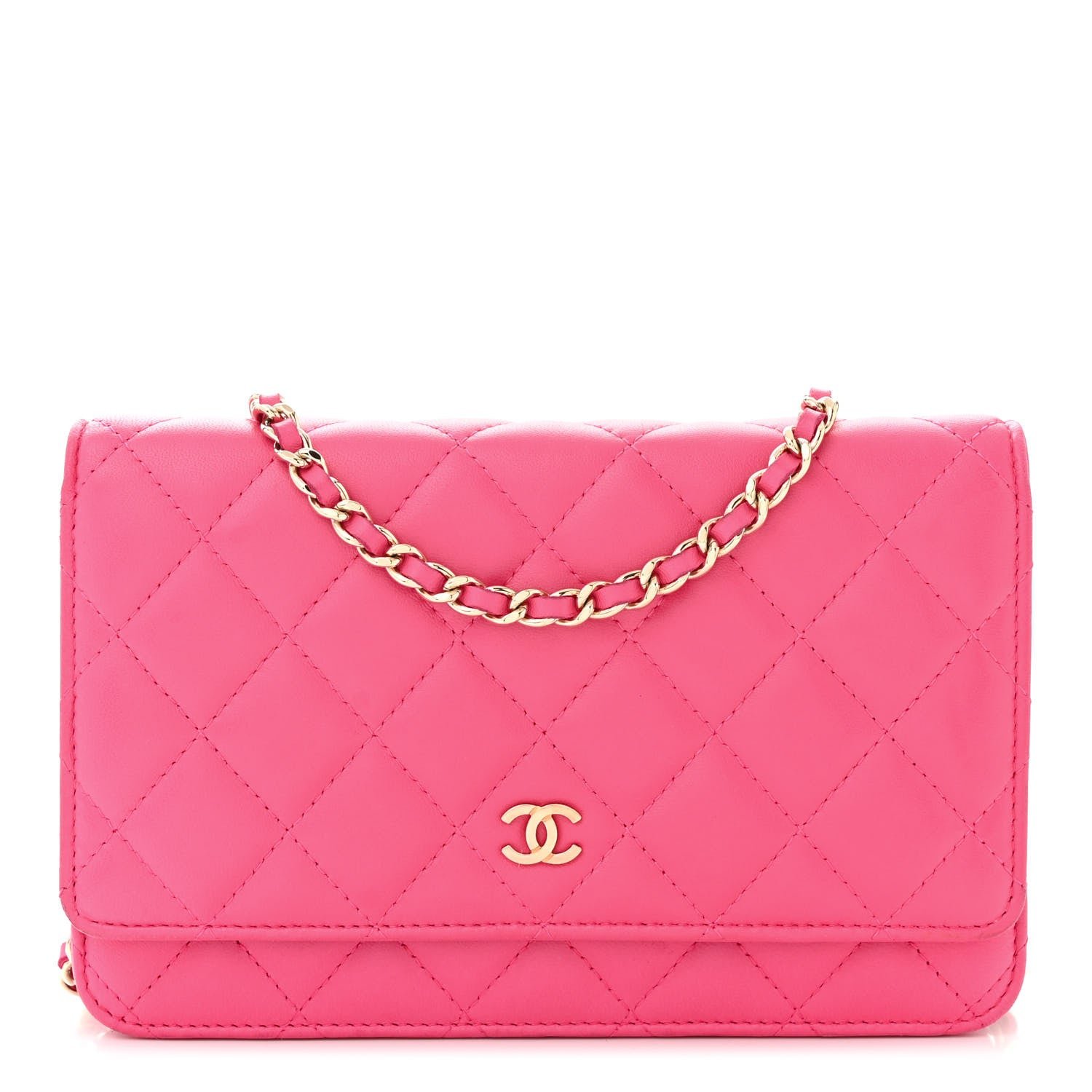 Chanel Lambskin Quilted Wallet On Chain WOC Dark Pink