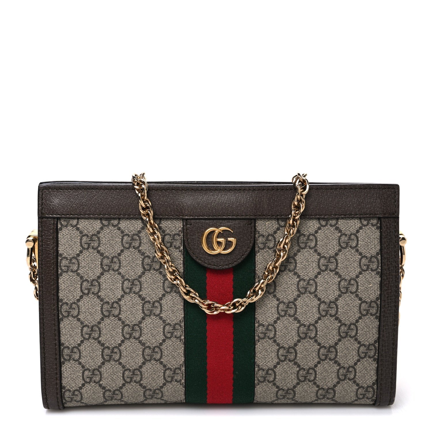 Gucci GG Supreme Monogram Web Small Ophidia Chain Shoulder Bag Brown
