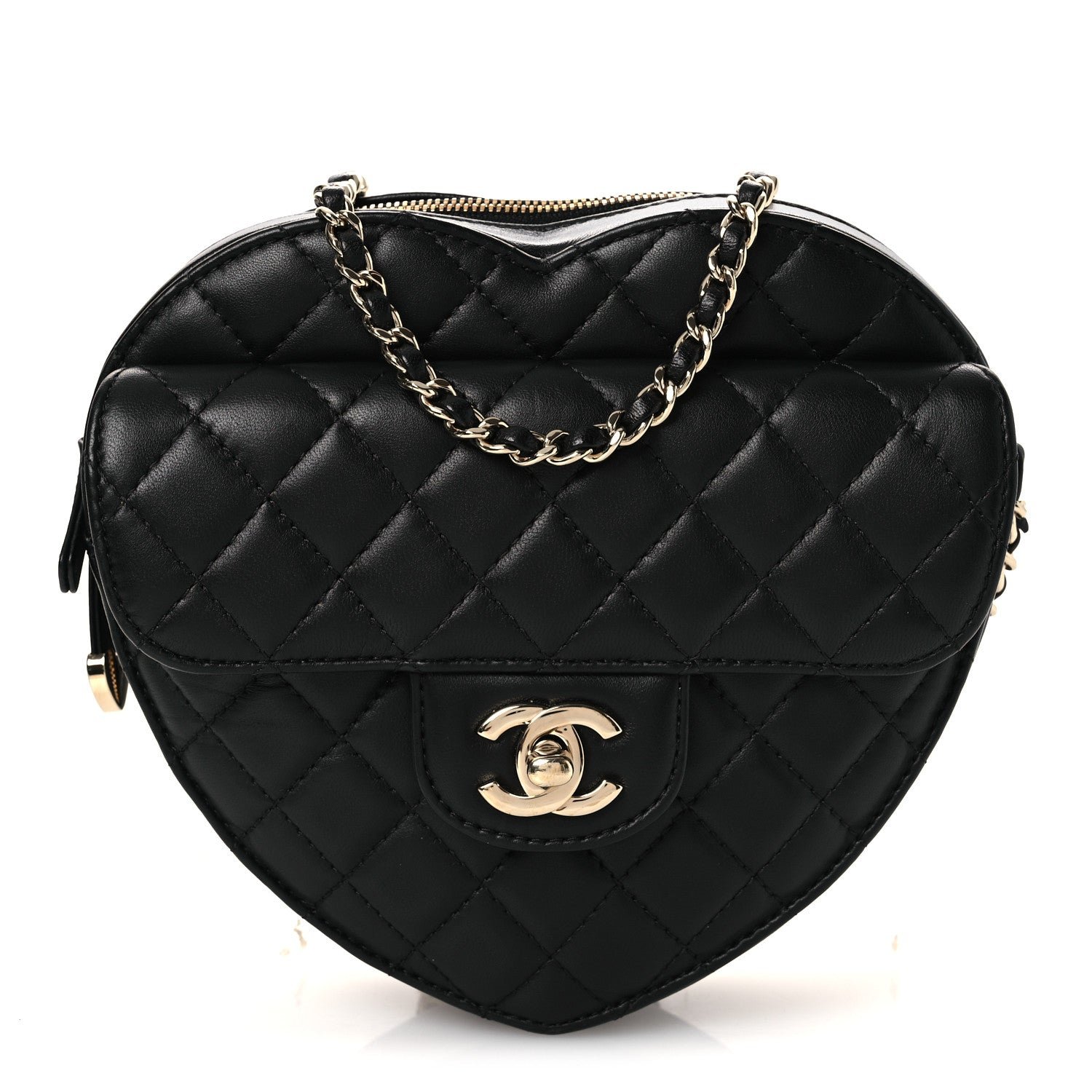 Chanel Lambskin Quilted Large CC In Love Heart Bag Black