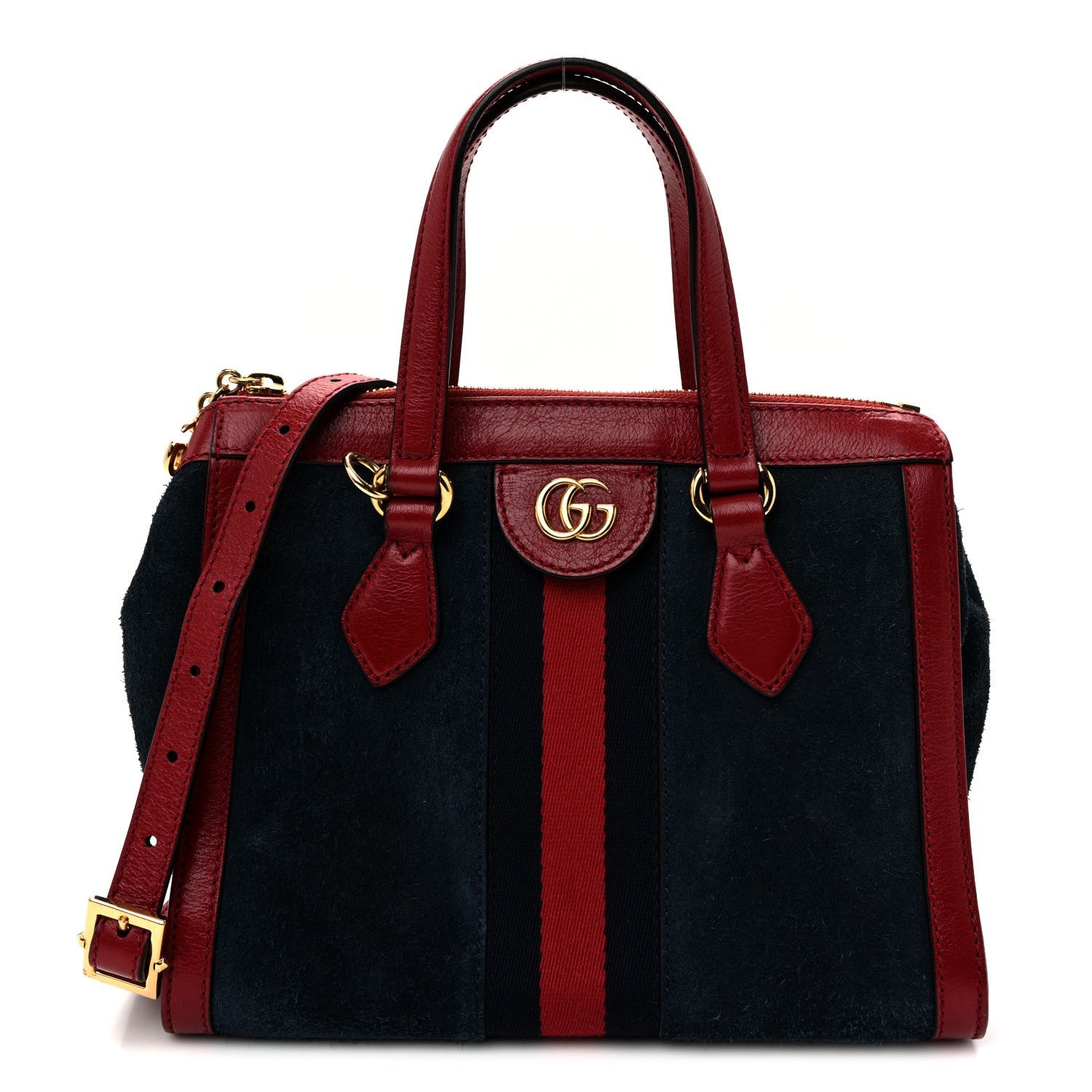 Gucci Suede Calfskin Web Small Ophidia Tote Bag New Blue Romantic Cherry