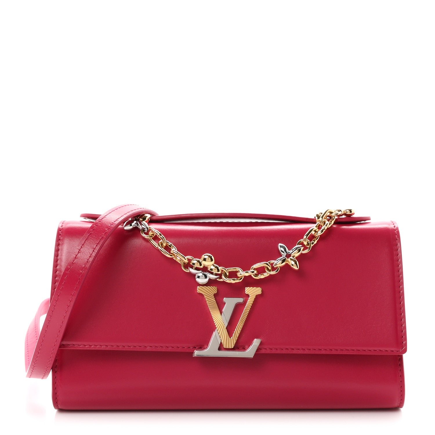 Louis Vuitton Calfskin LV Wallet On Chain Capucines Raspberry