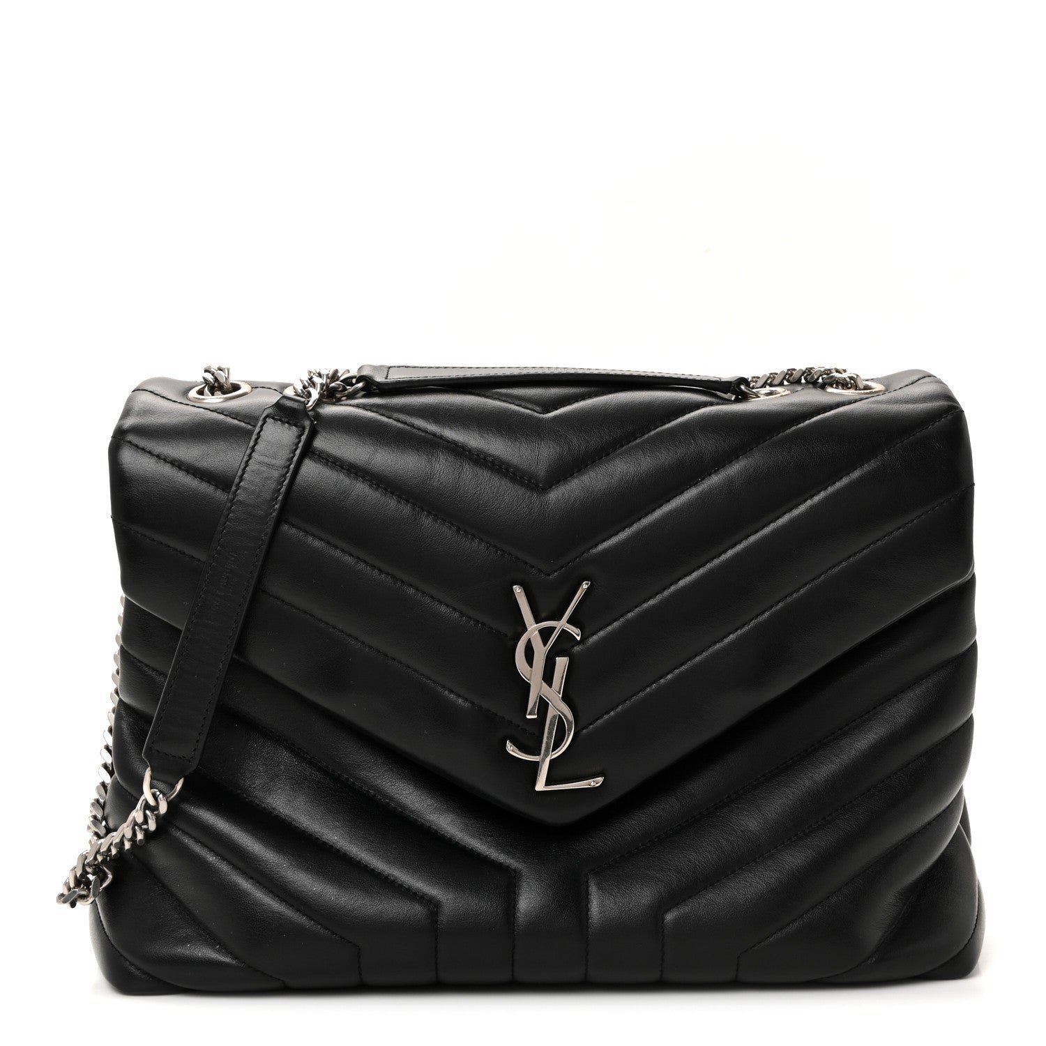Saint Laurent Saint Laurent Calfskin Y Quilted Monogram Medium Loulou Chain Satchel Black