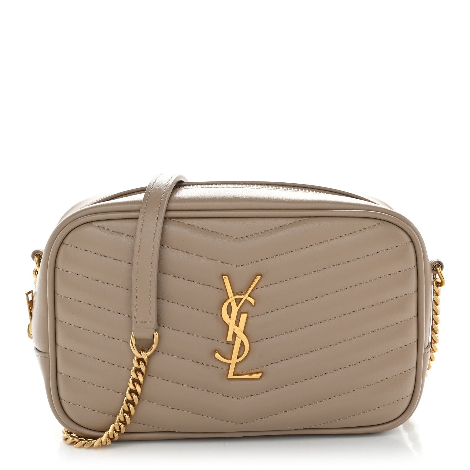 Saint Laurent Calfskin Matelasse Monogram Mini Lou Camera Bag Dark Beige