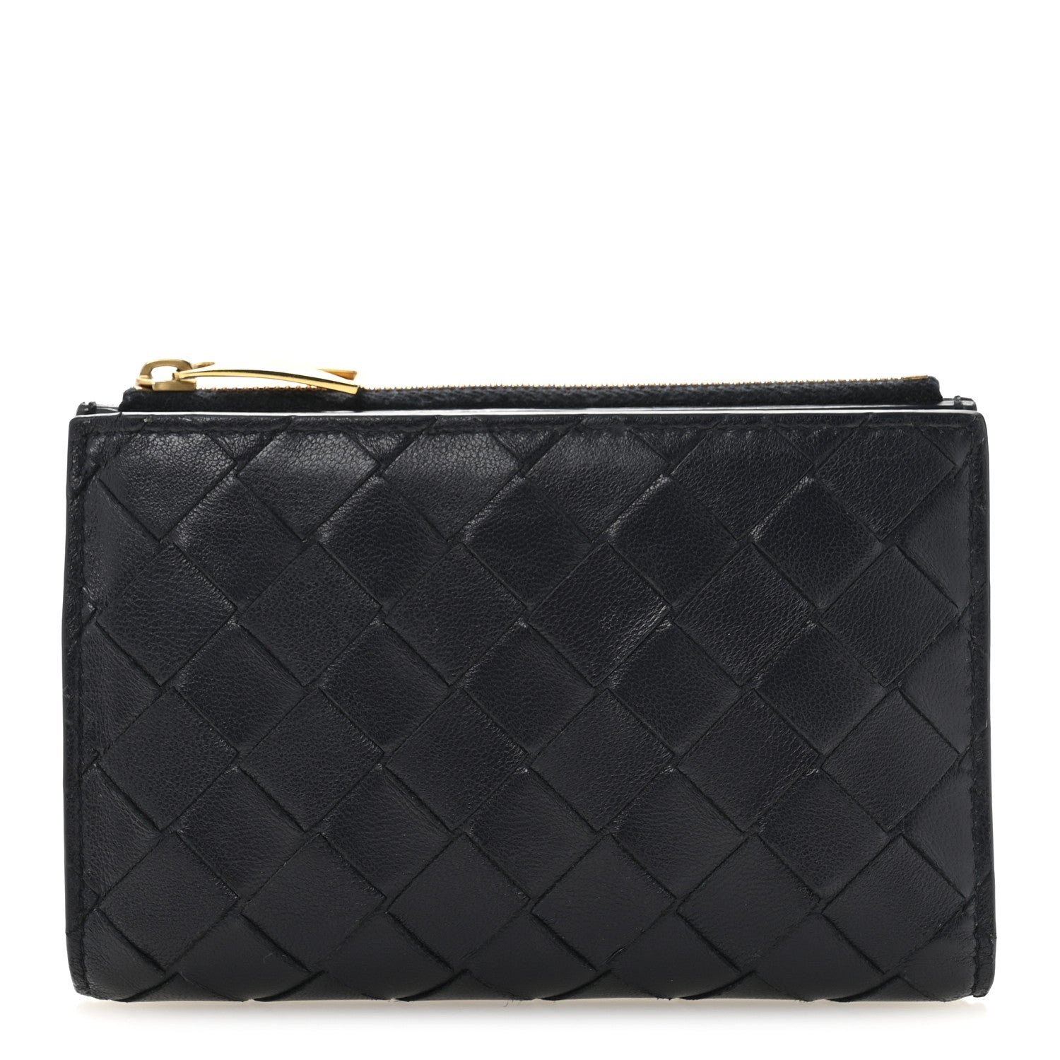 Bottega Veneta Nappa Intrecciato Medium Bifold Zip Wallet Navy