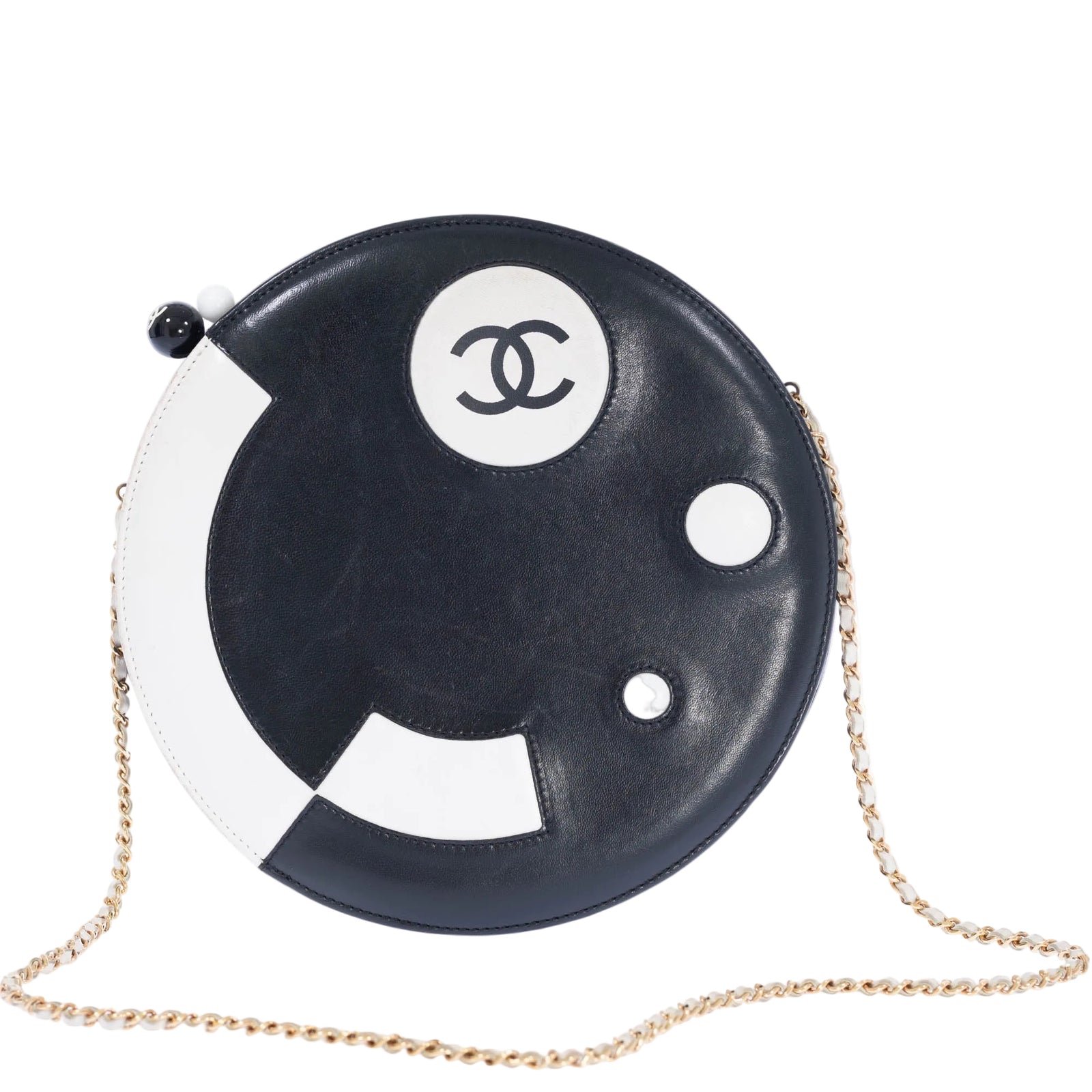 Chanel Disc Bag Black and White Lambskin Gold Hardware