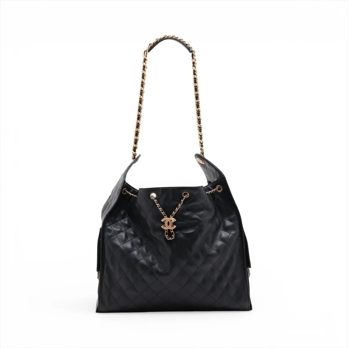 Chanel Chanel 25 Large Caviar Skin Chain Shoulder Bag Black Gold Metal Fittings
