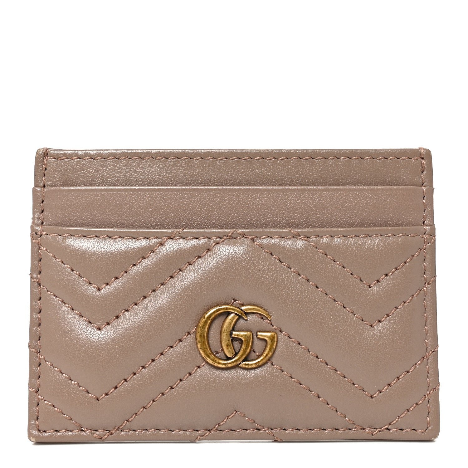 Gucci Calfskin Matelasse GG Marmont Card Holder Porcelain Rose