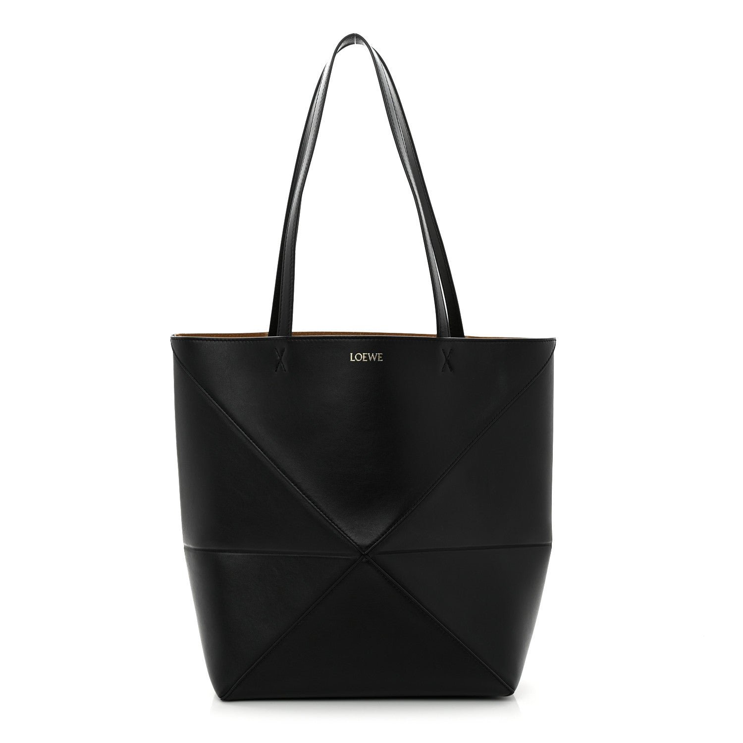 Loewe Shiny Calfskin Medium Puzzle Fold Tote Black