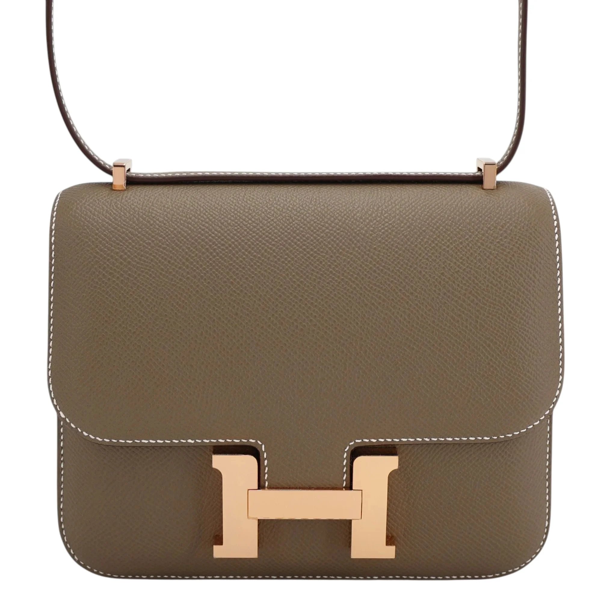 Unused ( Rank NS ) HERMÈS Constance Mini Etoupe (18) Epsom Rose Gold hardware W (2024)