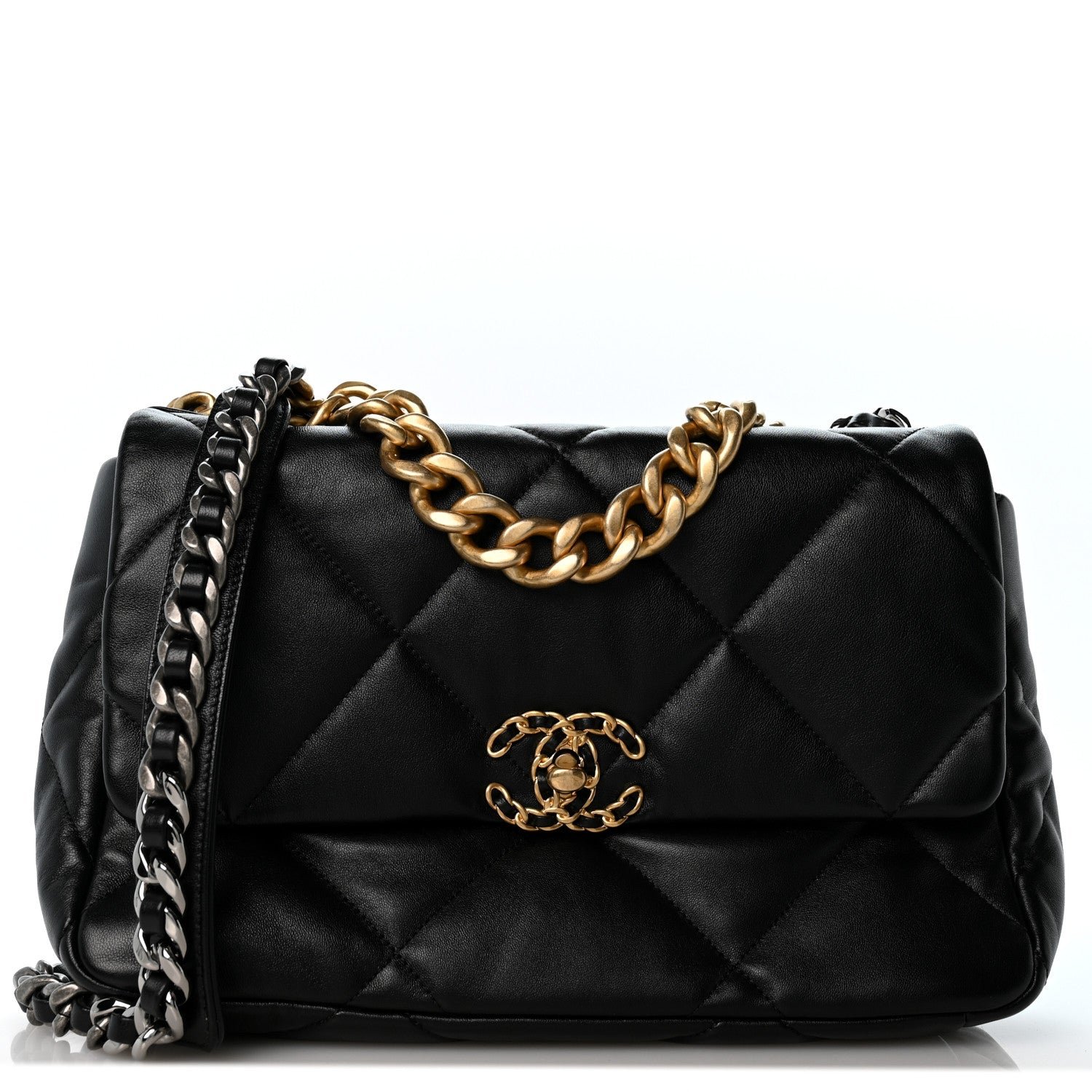 Chanel Lambskin  Quilted Large Chanel 19 Flap Black