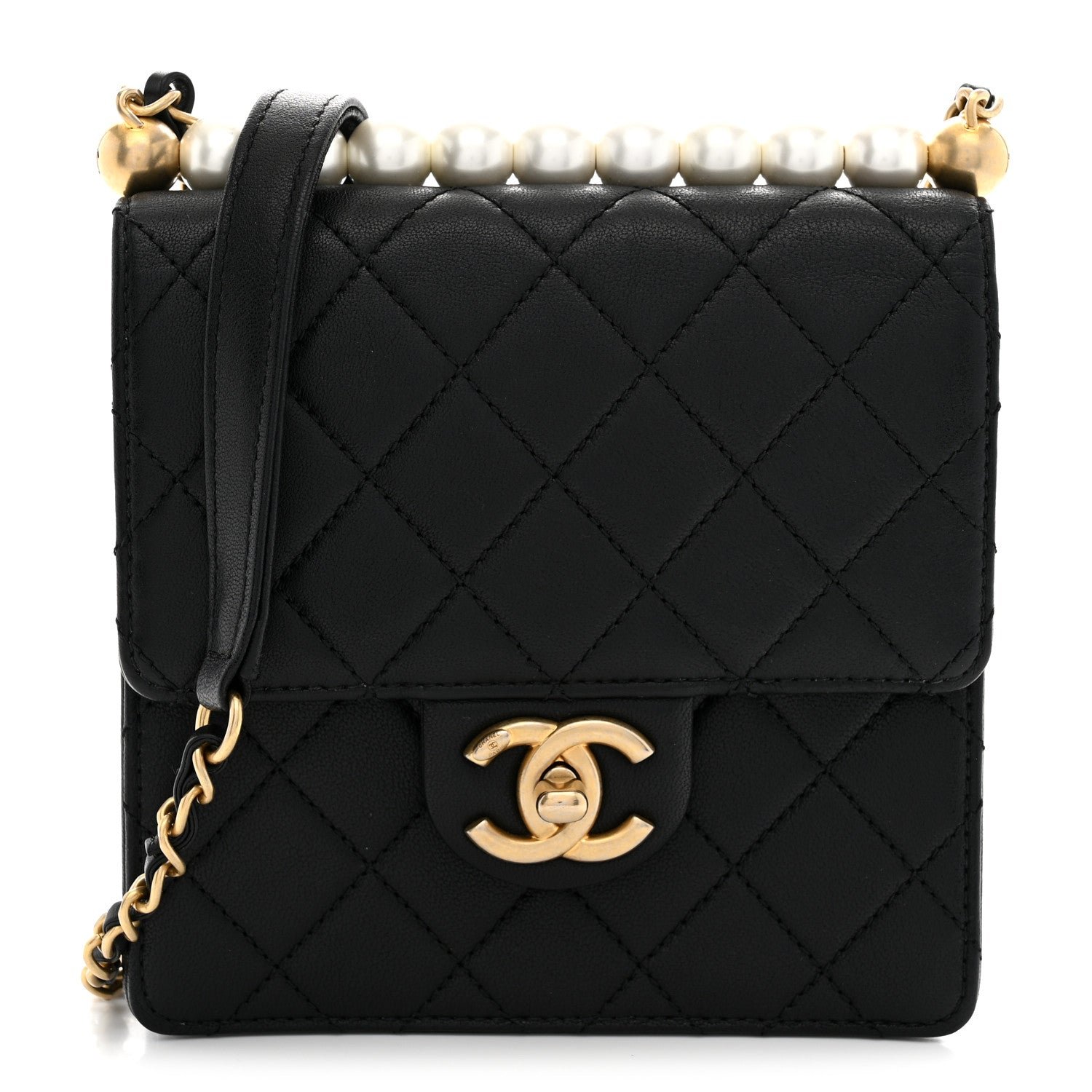 Chanel Goatskin Quilted Chic Pearls Flap Black