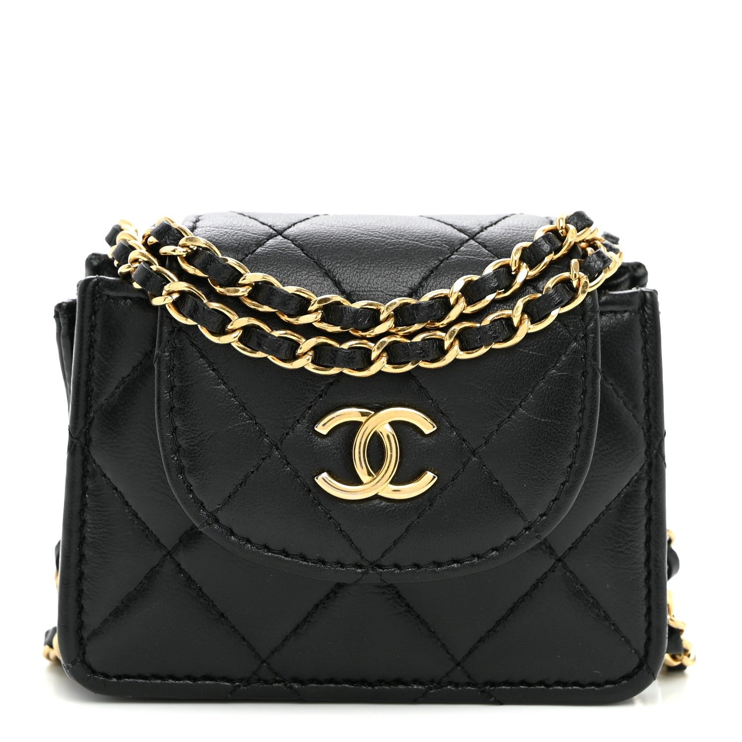 Chanel Lambskin Quilted Mini Accordion Clutch With Chain Black