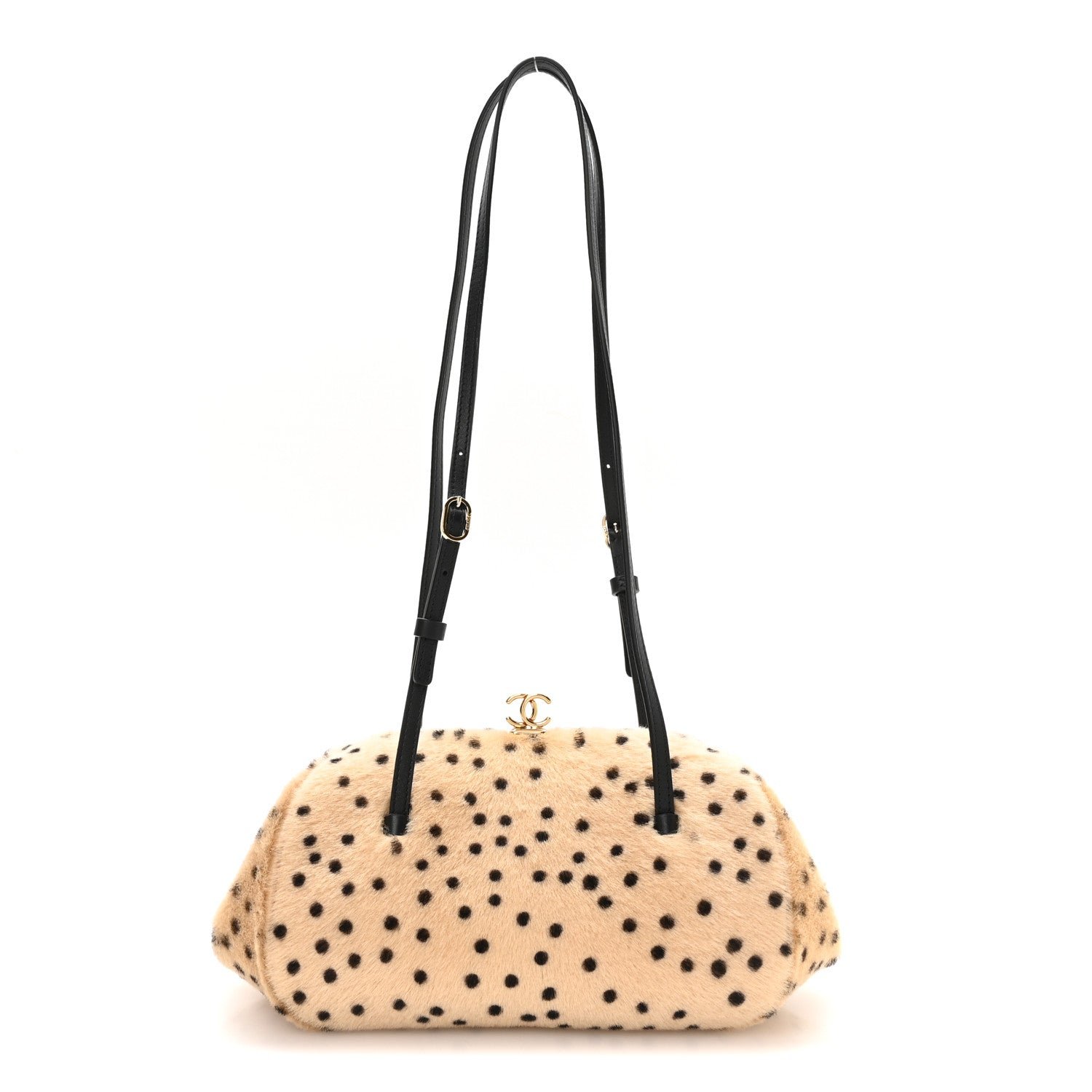 Chanel Pony Hair Cheetah Print Pretty CC Clutch With Strap Light Beige Black