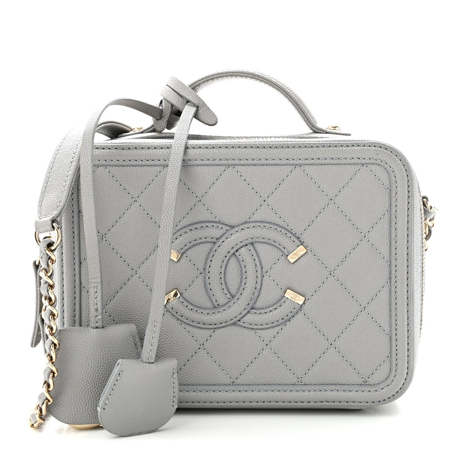 Chanel Caviar Quilted Small CC Filigree Vanity Case Grey