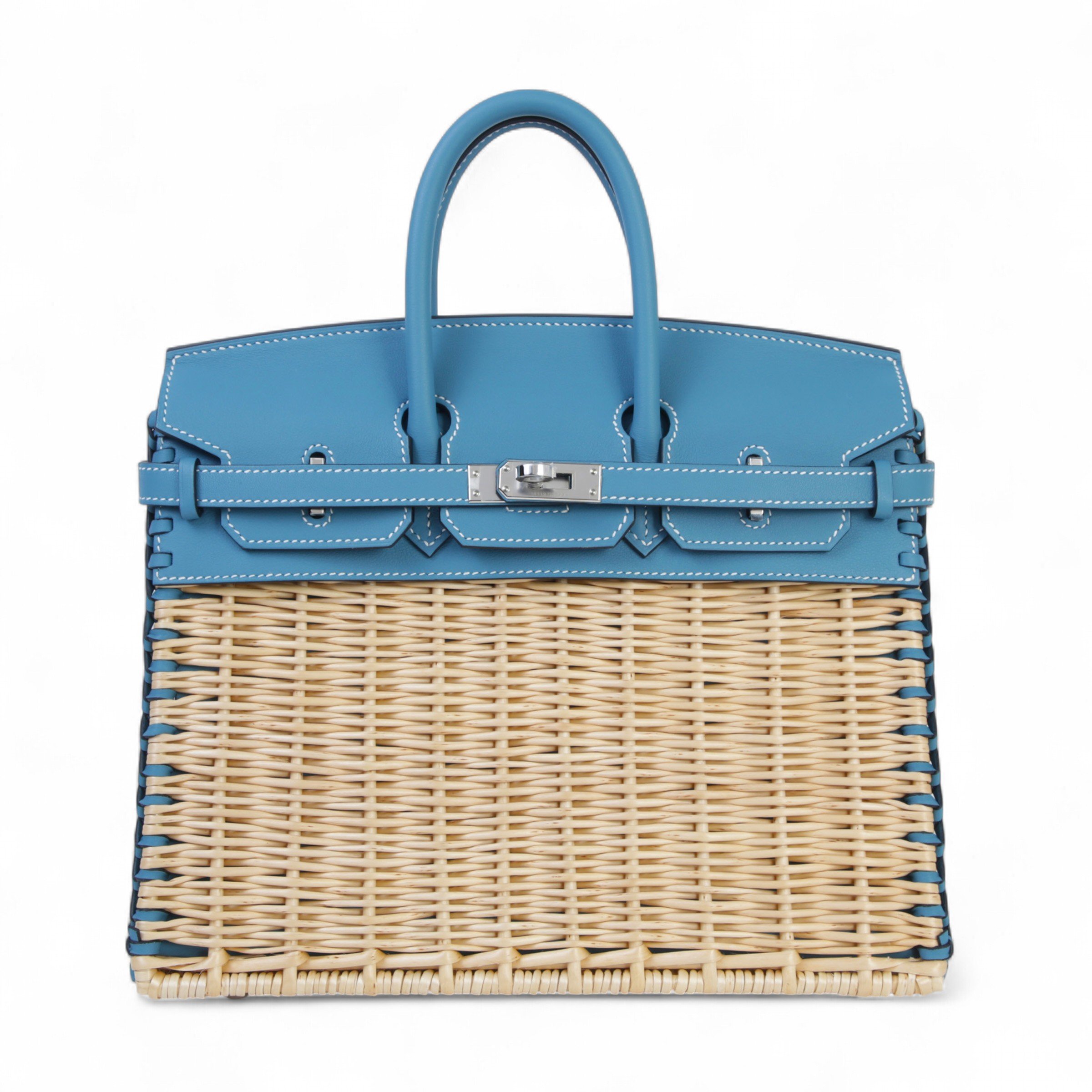 Hermes Brand New ( Rank N ) HERMÈS Birkin Picnic 25 New Bleu Jean (D2) Swift Osier Wicker Palladium hardware W (2024)