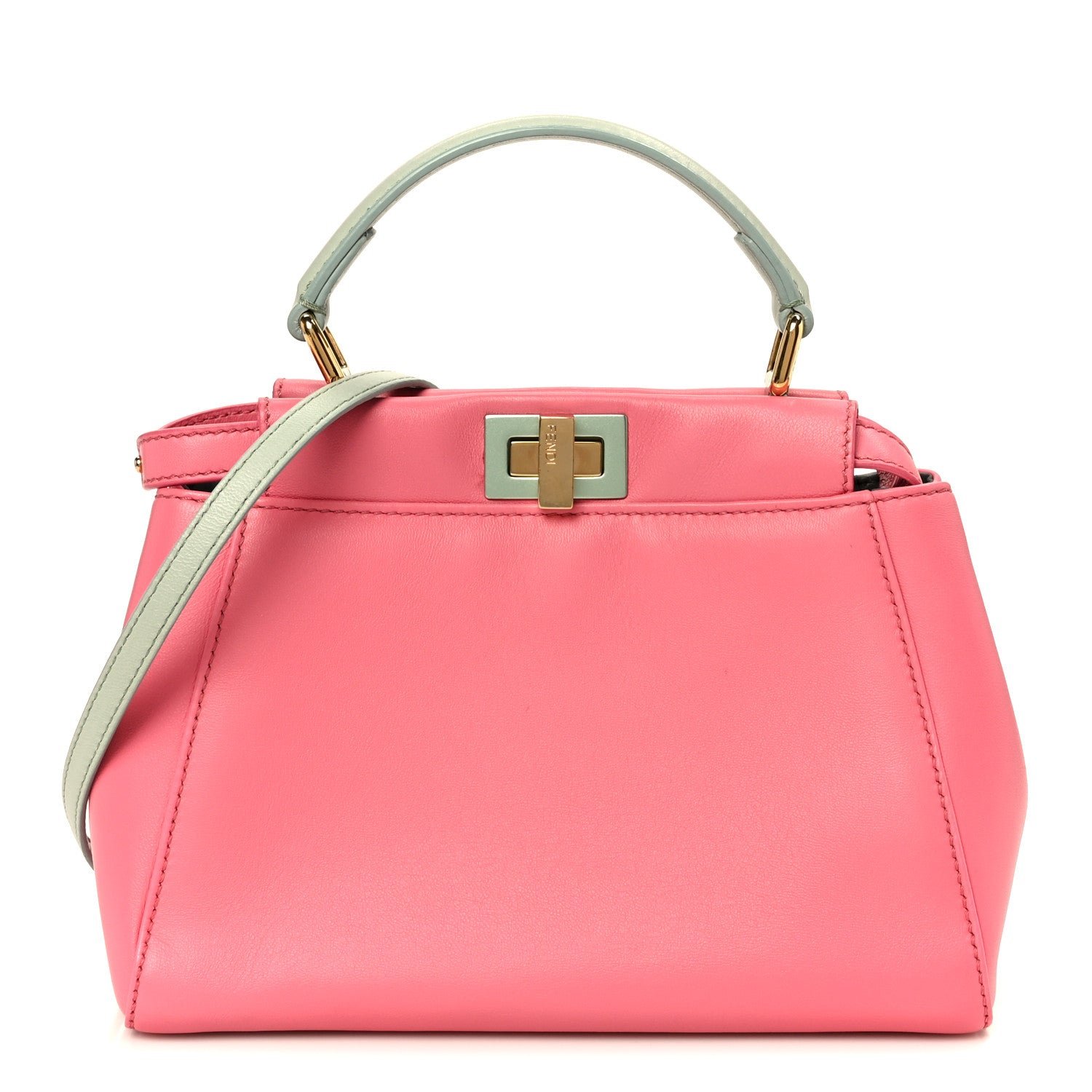 Fendi Nappa Colorblock Mini Peekaboo Iconic Satchel Rosa Fluo Oxigen Slate
