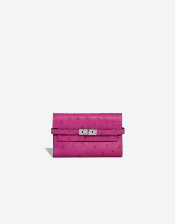 Hermes 
		Kelly Depliant Wallet Medium Ostrich Rose Pourpre