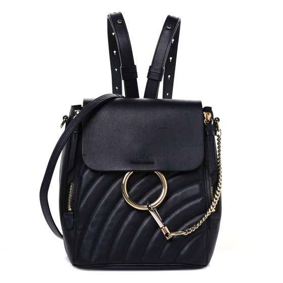 Chloe Calfskin Quilted Medium Faye Backpack Full Blue